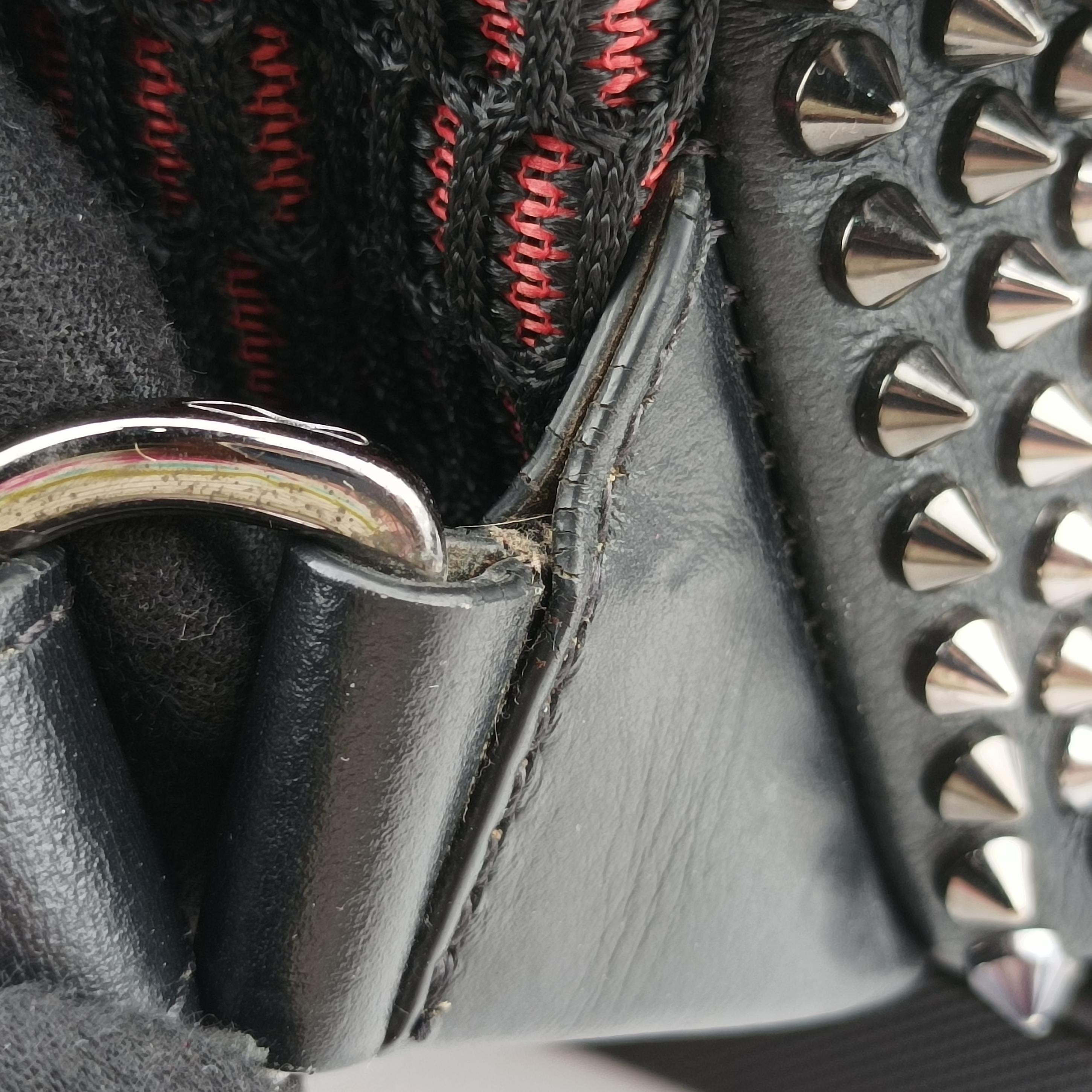 Pre-owned Christian Louboutin Spike Stud Black×Red leather  backpack/rucksack | stylenewstar