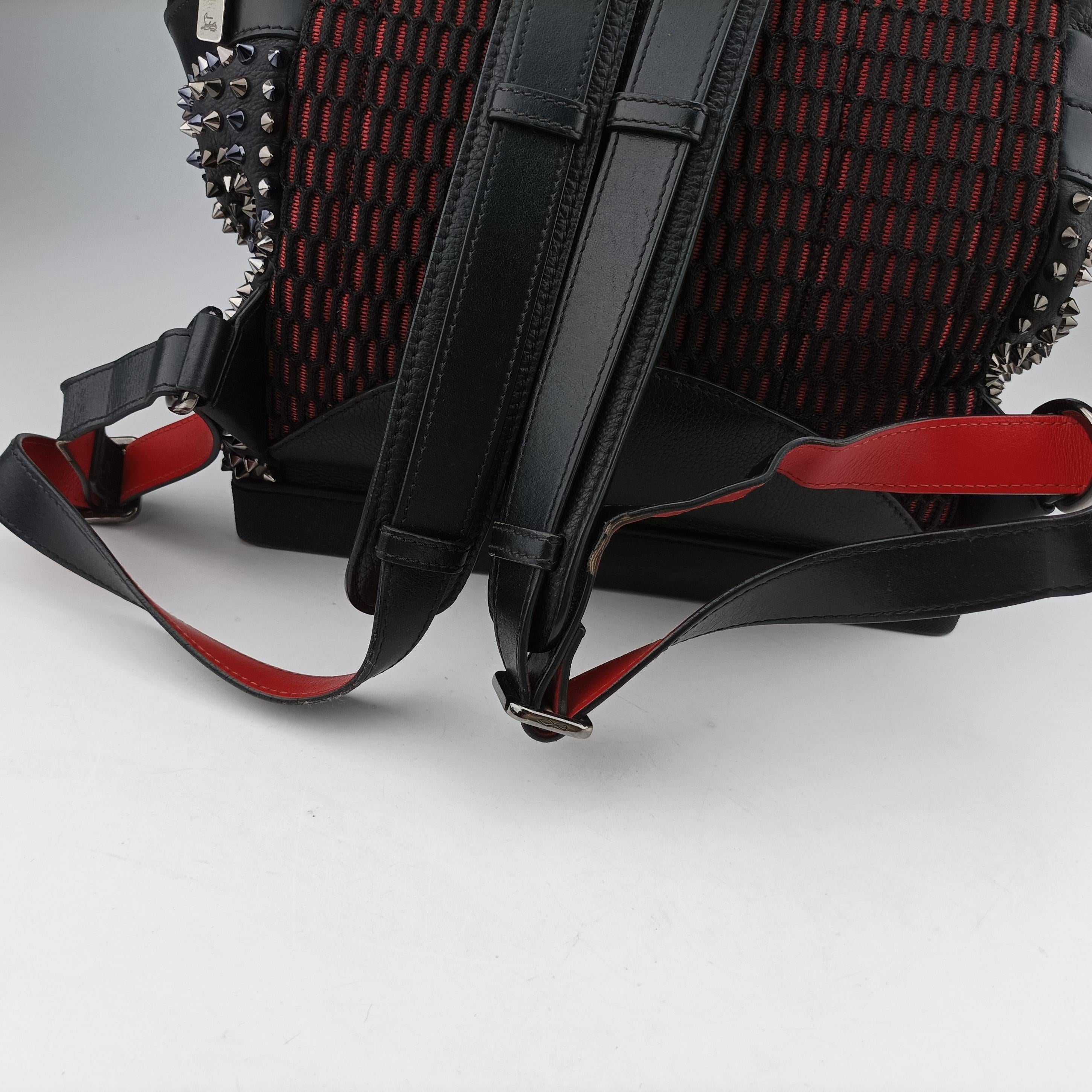 Pre-owned Christian Louboutin Spike Stud Black×Red leather  backpack/rucksack | stylenewstar