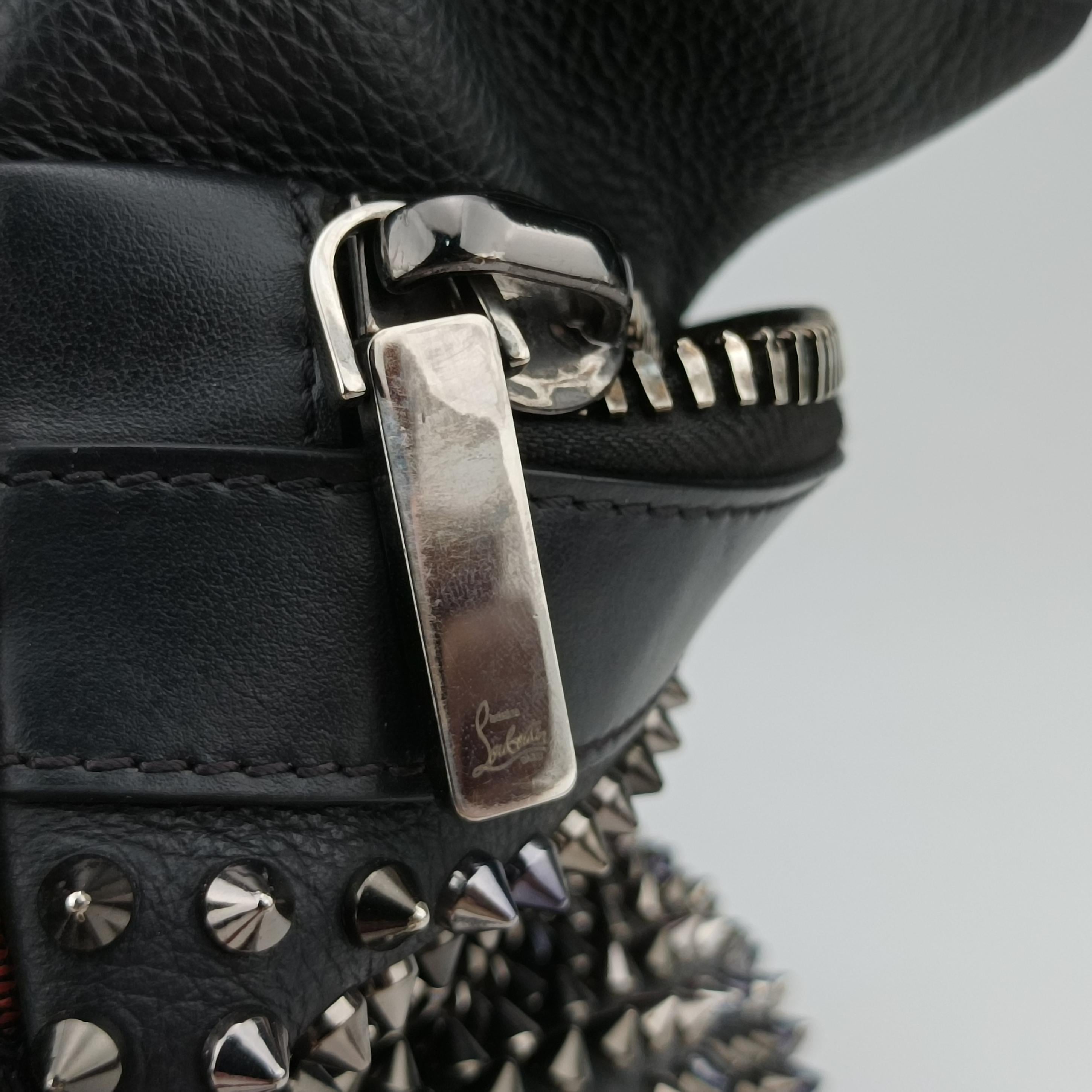 Pre-owned Christian Louboutin Spike Stud Black×Red leather  backpack/rucksack | stylenewstar