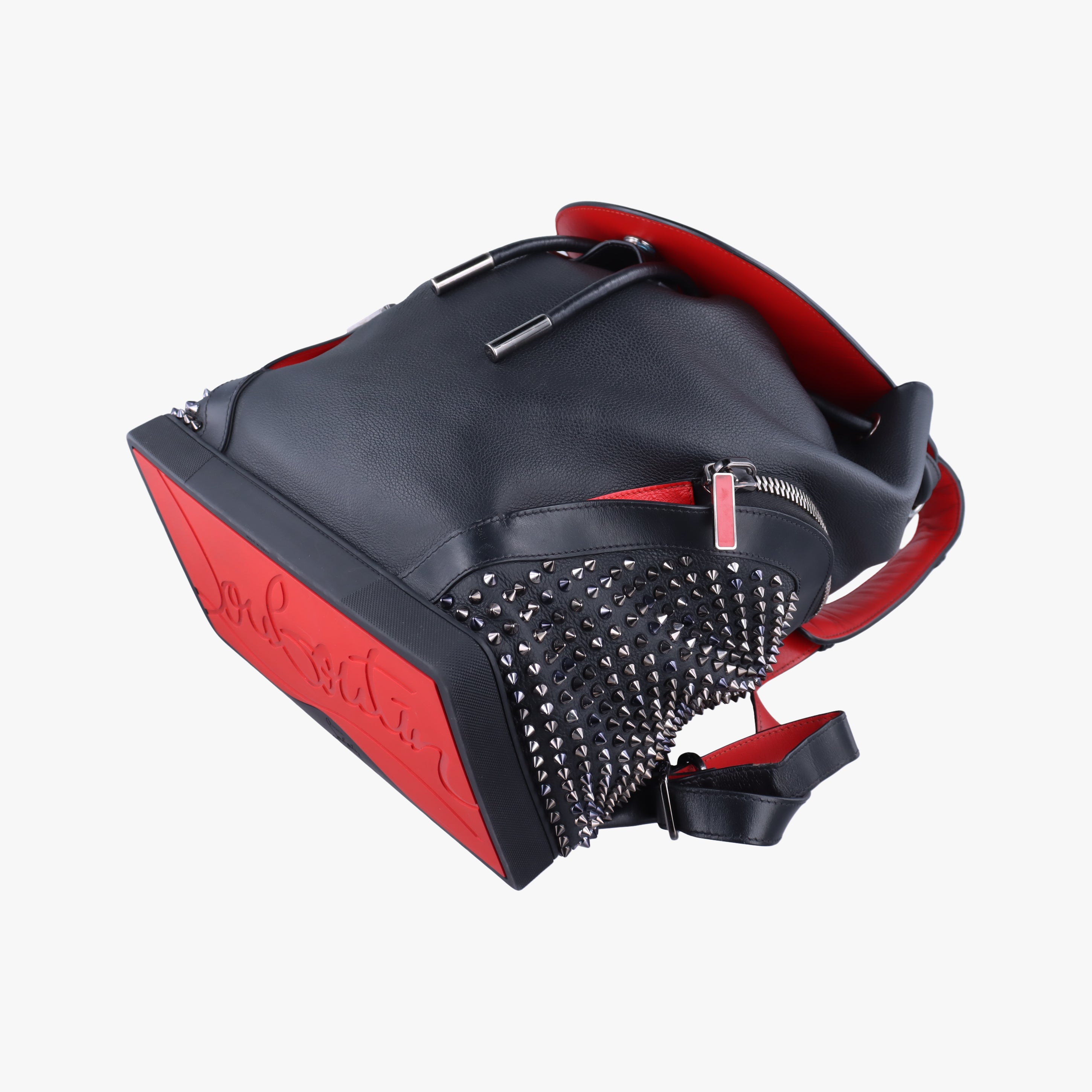 Pre-owned Christian Louboutin Spike Stud Black×Red leather  backpack/rucksack | stylenewstar