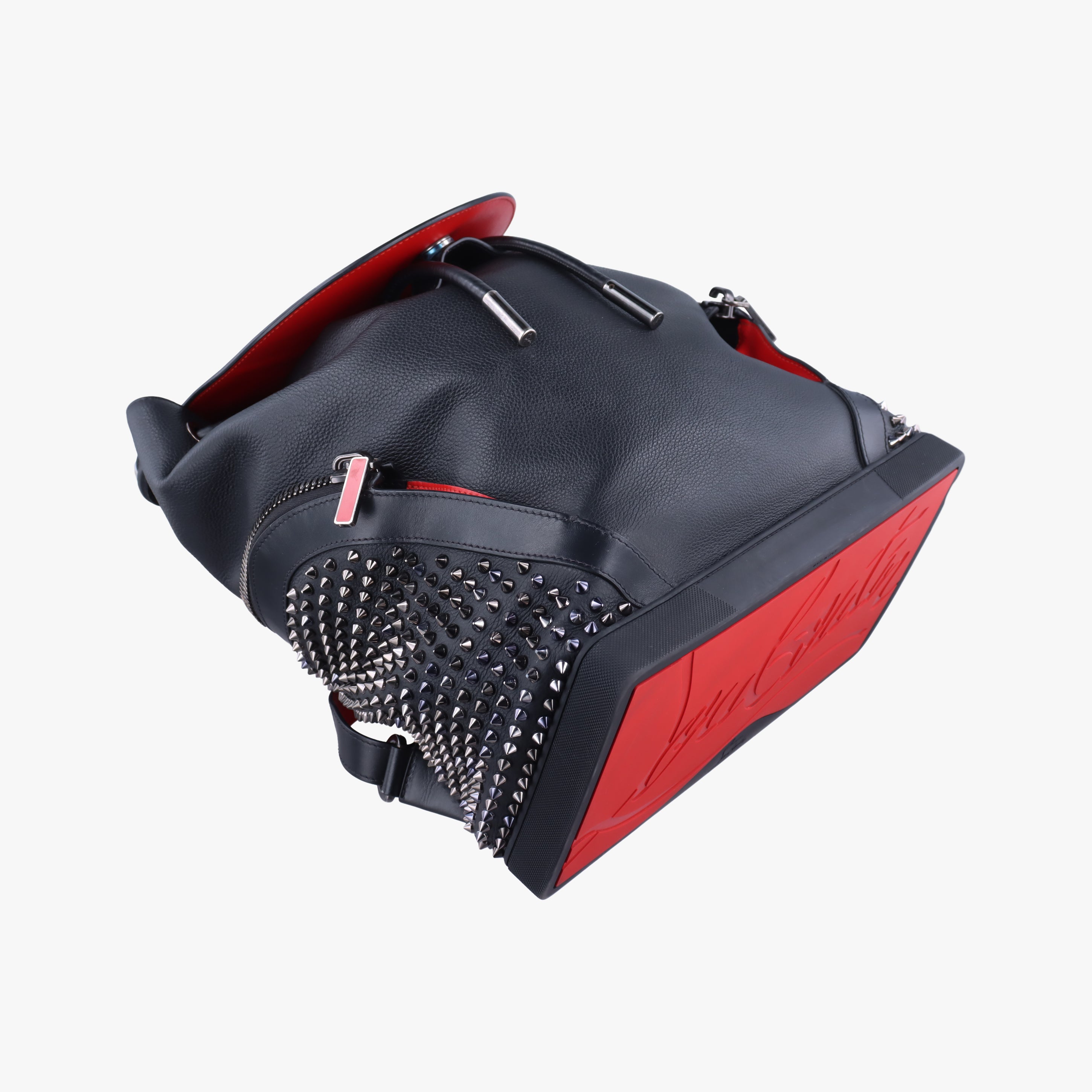 Pre-owned Christian Louboutin Spike Stud Black×Red leather  backpack/rucksack | stylenewstar