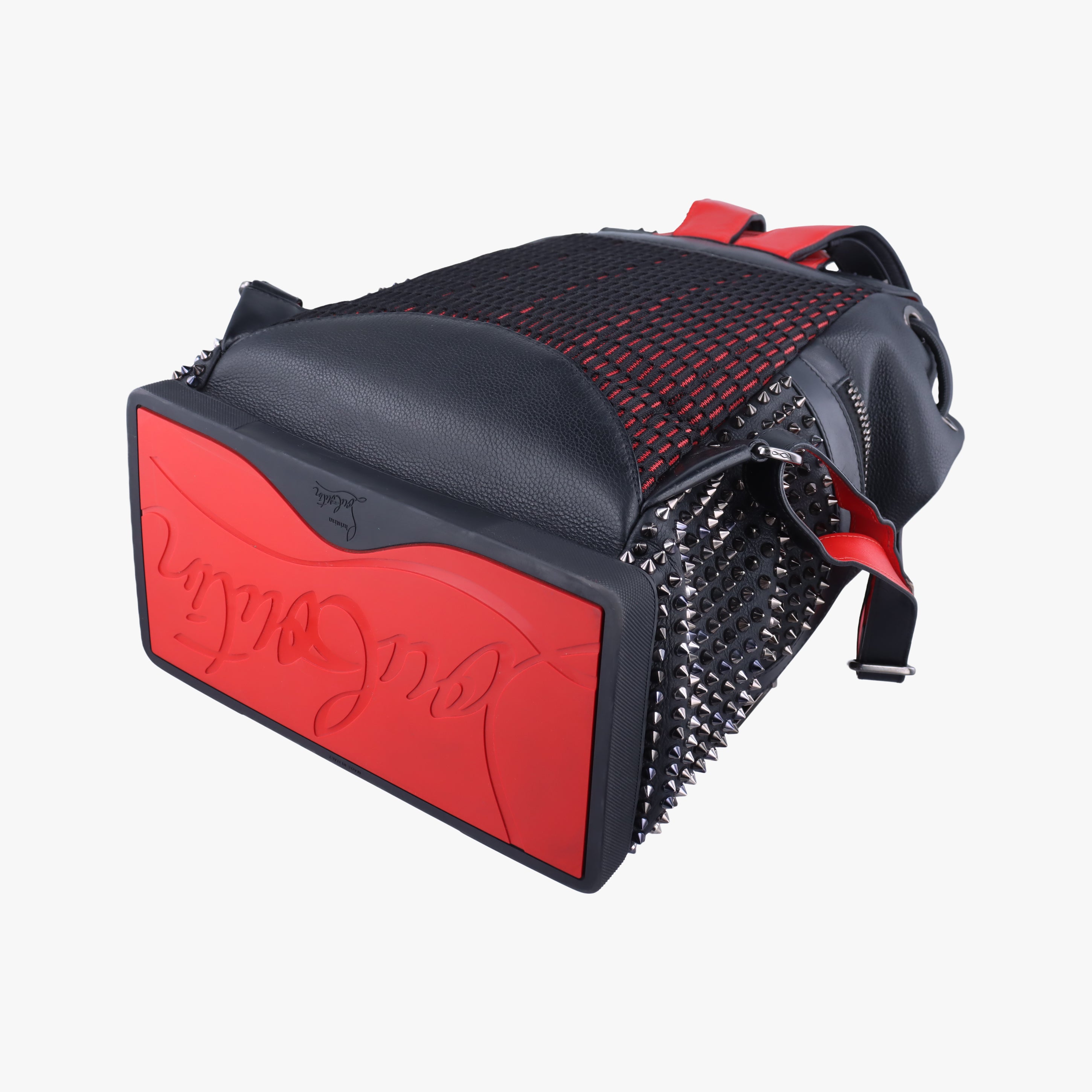 Pre-owned Christian Louboutin Spike Stud Black×Red leather  backpack/rucksack | stylenewstar