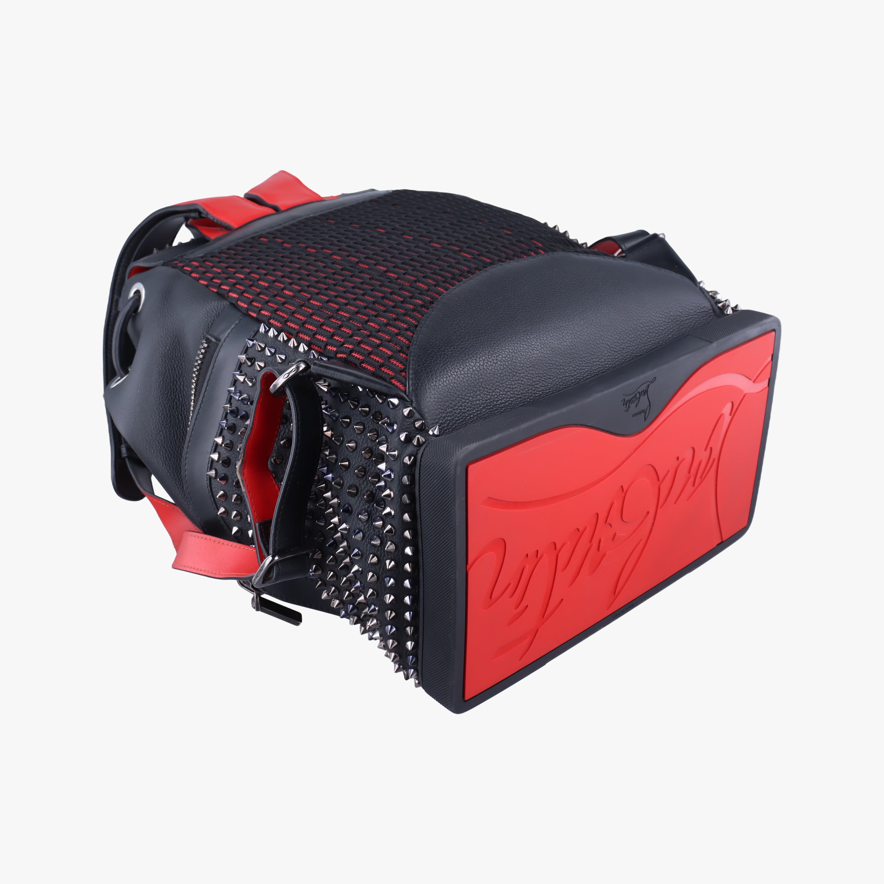 Pre-owned Christian Louboutin Spike Stud Black×Red leather  backpack/rucksack | stylenewstar