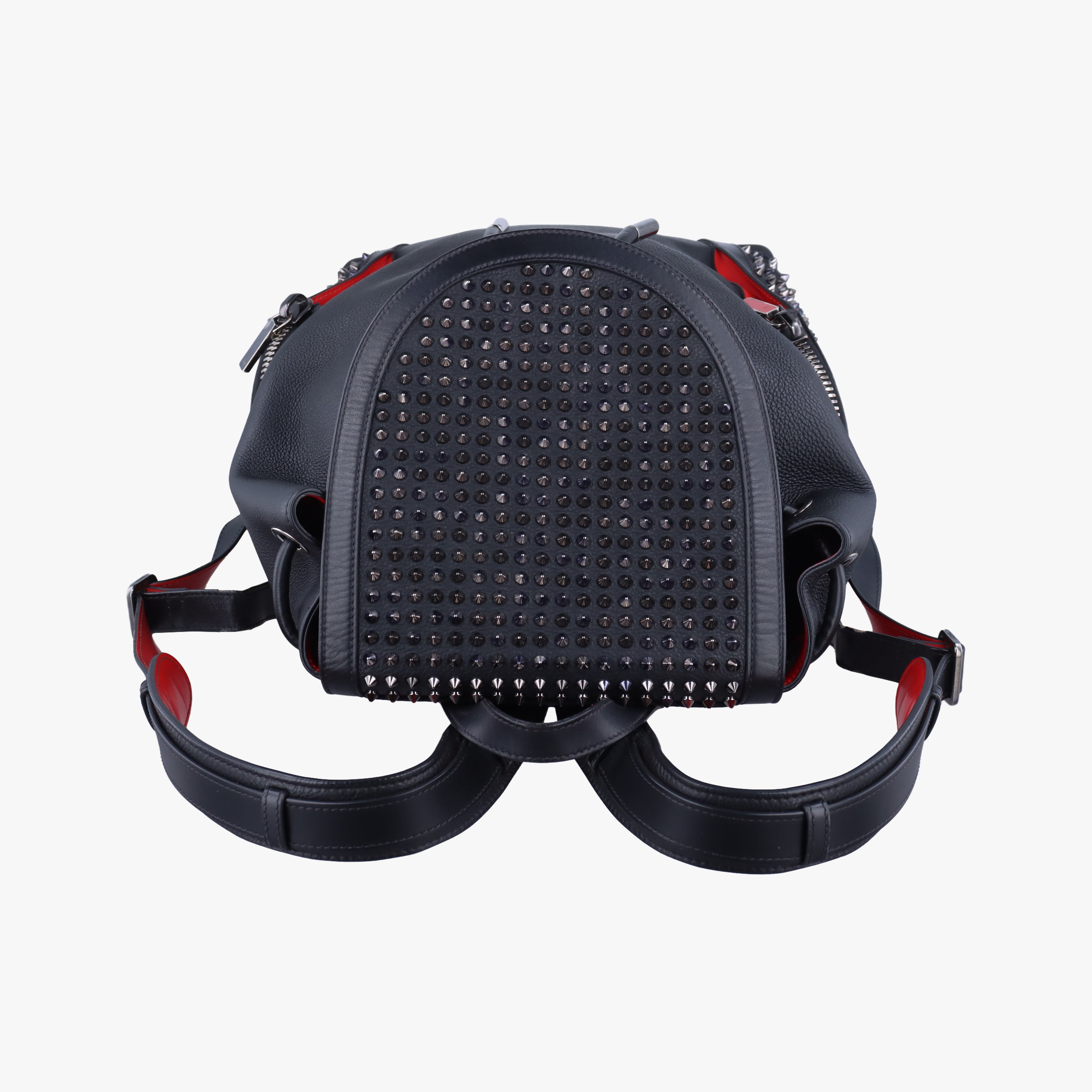 Pre-owned Christian Louboutin Spike Stud Black×Red leather  backpack/rucksack | stylenewstar