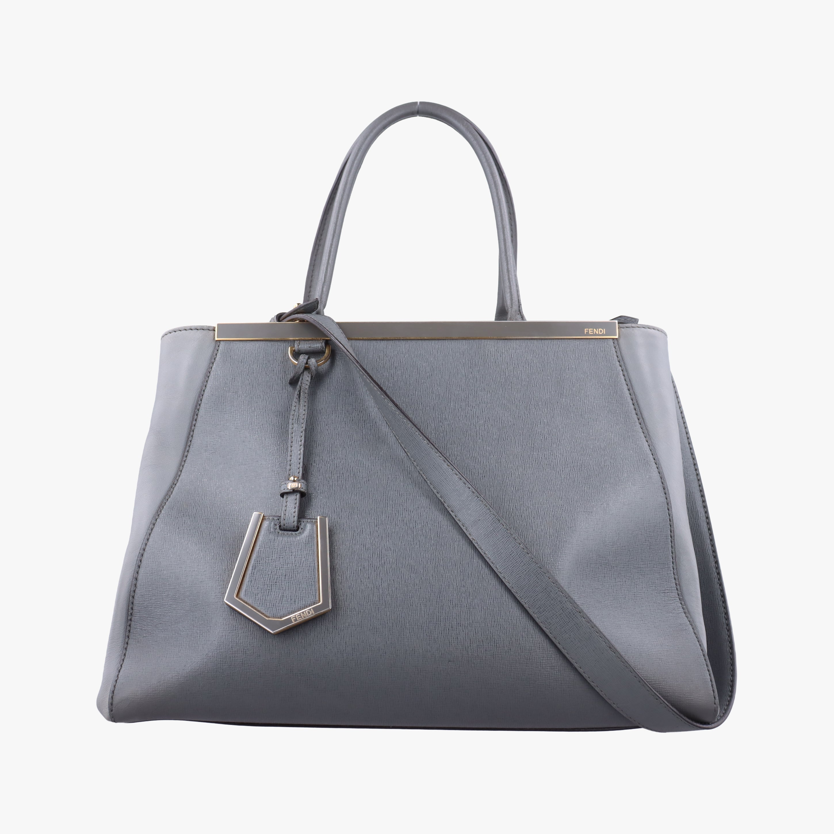 Pre-owned Fendi 2 JOURS Grey Leather 8BH250 shoulderbag | stylenewstar