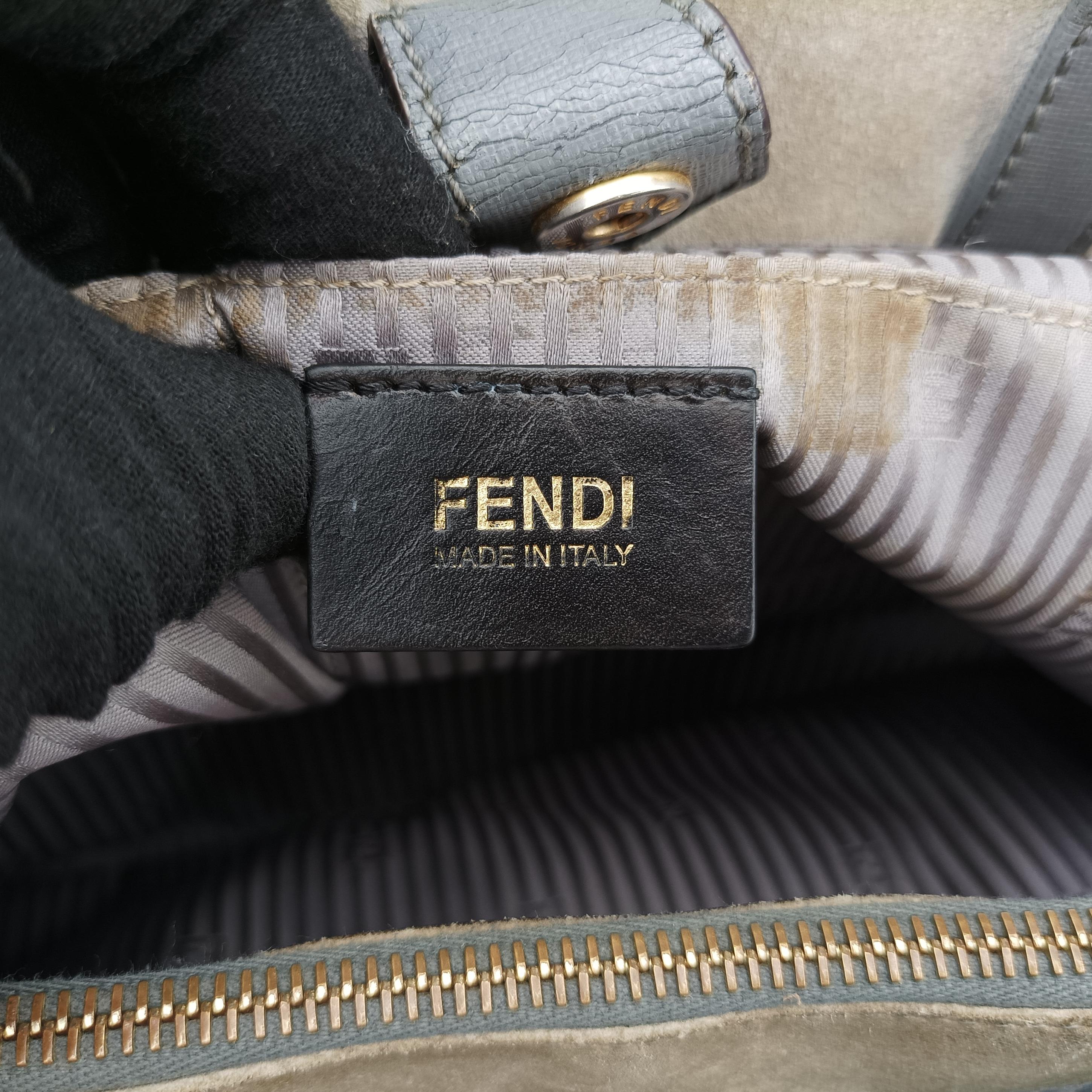 Pre-owned Fendi 2 JOURS Grey Leather 8BH250 shoulderbag | stylenewstar