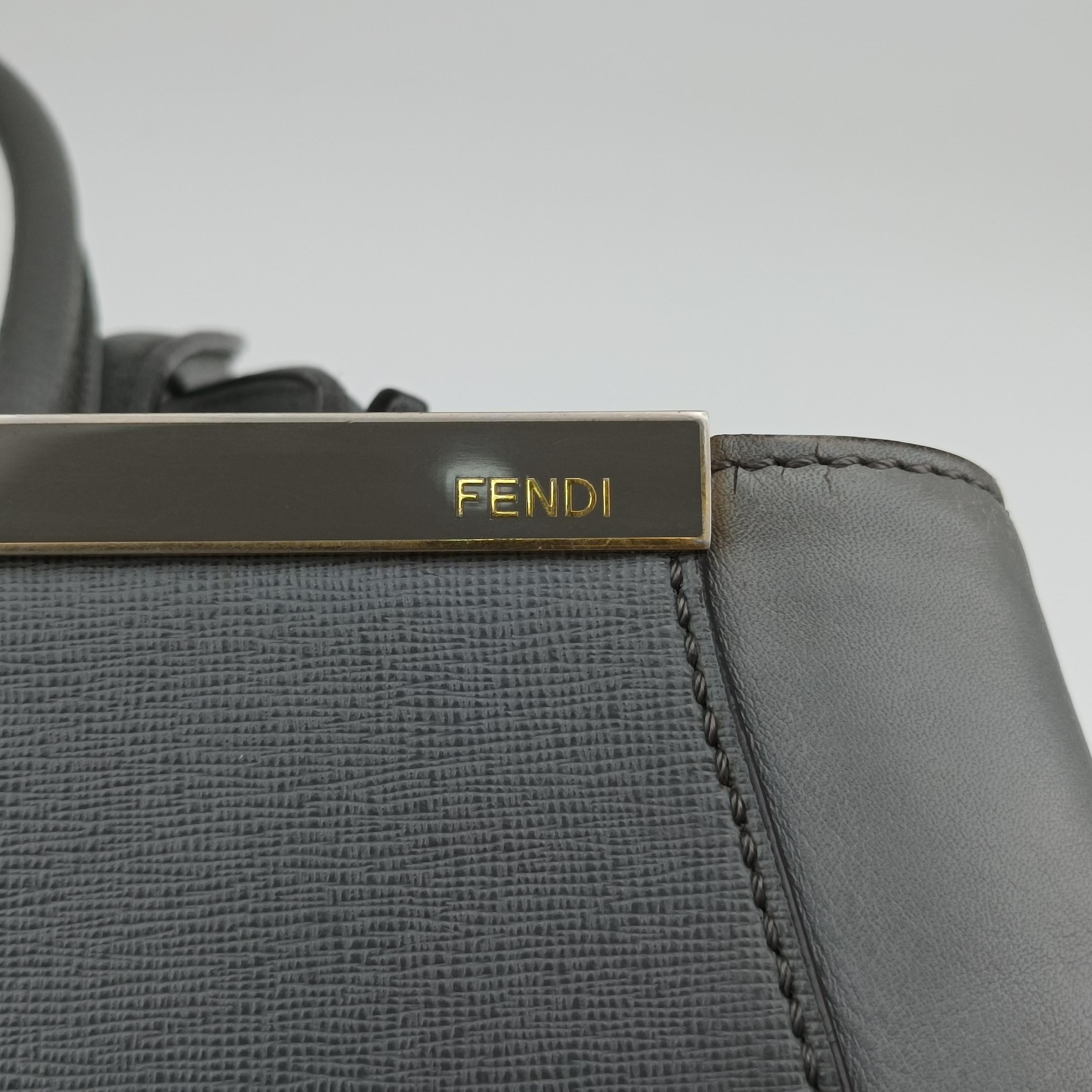 Pre-owned Fendi 2 JOURS Grey Leather 8BH250 shoulderbag | stylenewstar