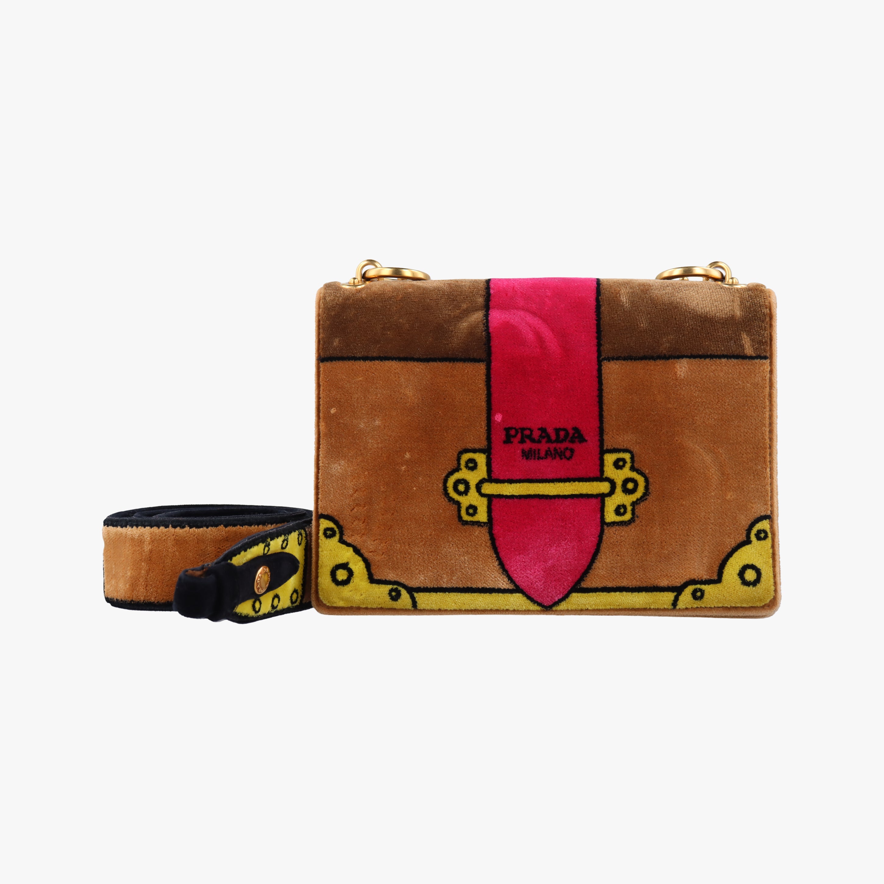 Secondhand Prada Cahier Brown×Multicolour velour 1BD075 shoulderbag | stylenewstar