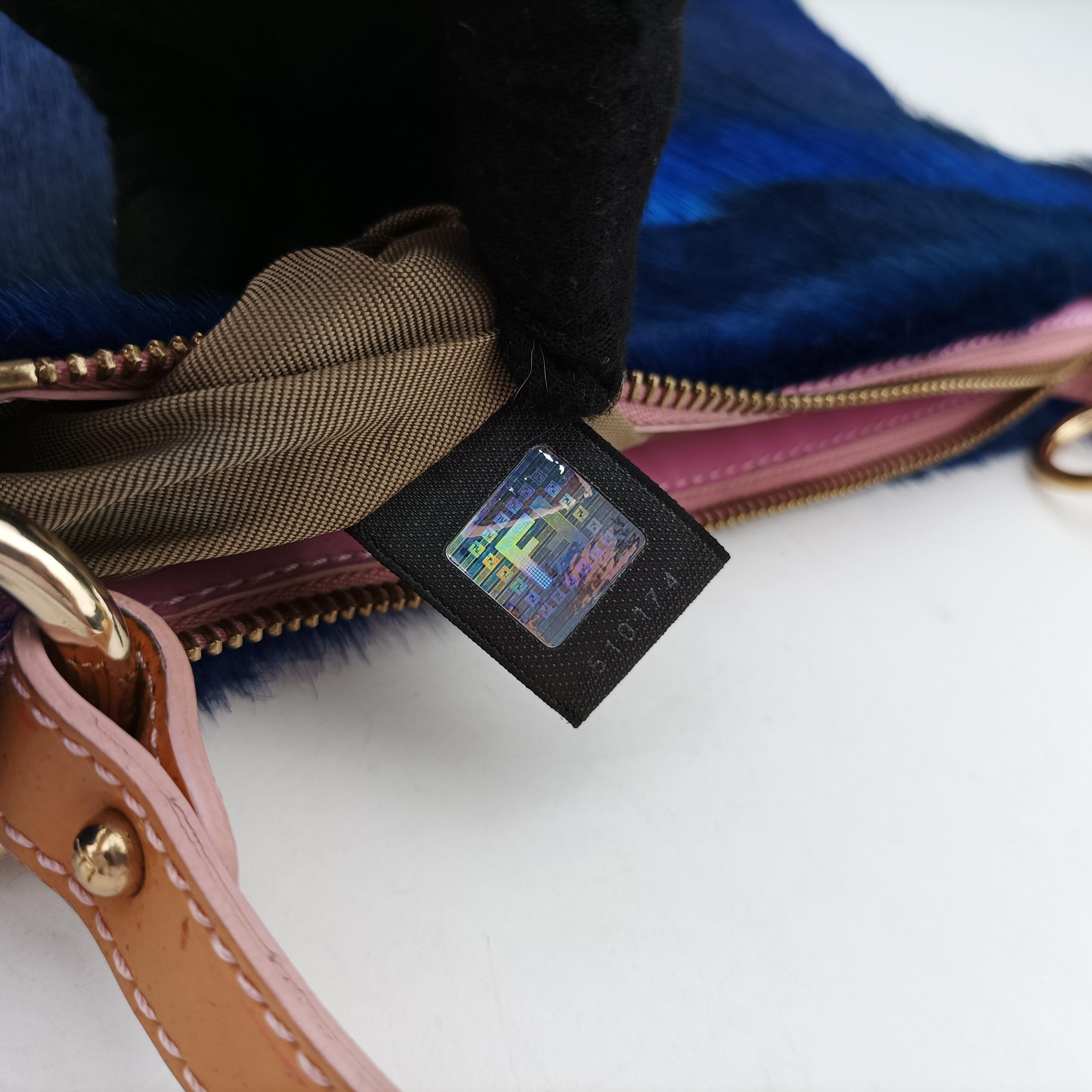 Pre-owned Fendi Springbok Bag Cape Town Blue ponyhair 8BR408 shoulderbag | stylenewstar