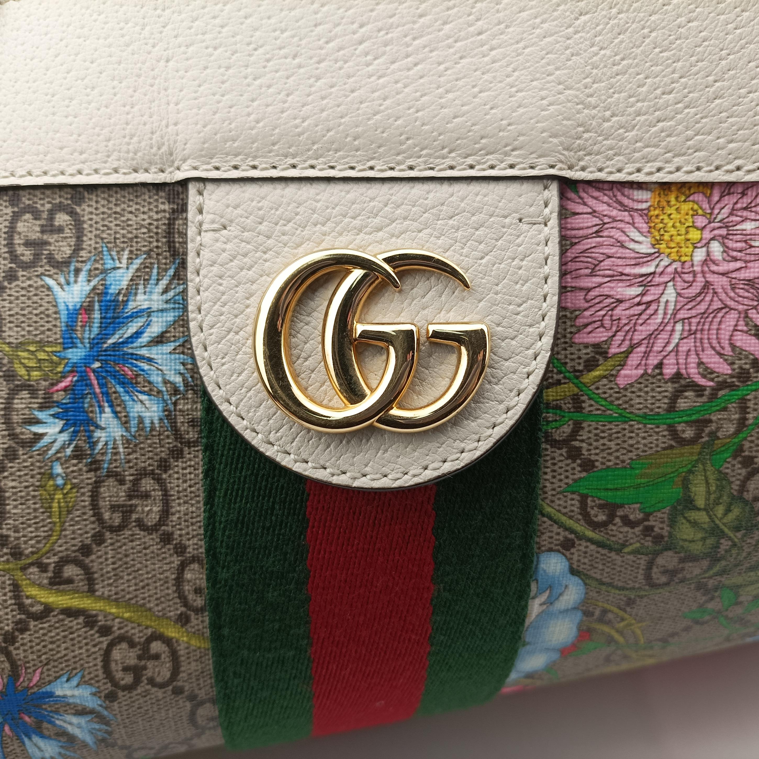 Pre-owned Gucci Ophidia flora Beige×Multicolour PVC coated canvas 519335 handbag | stylenewstar