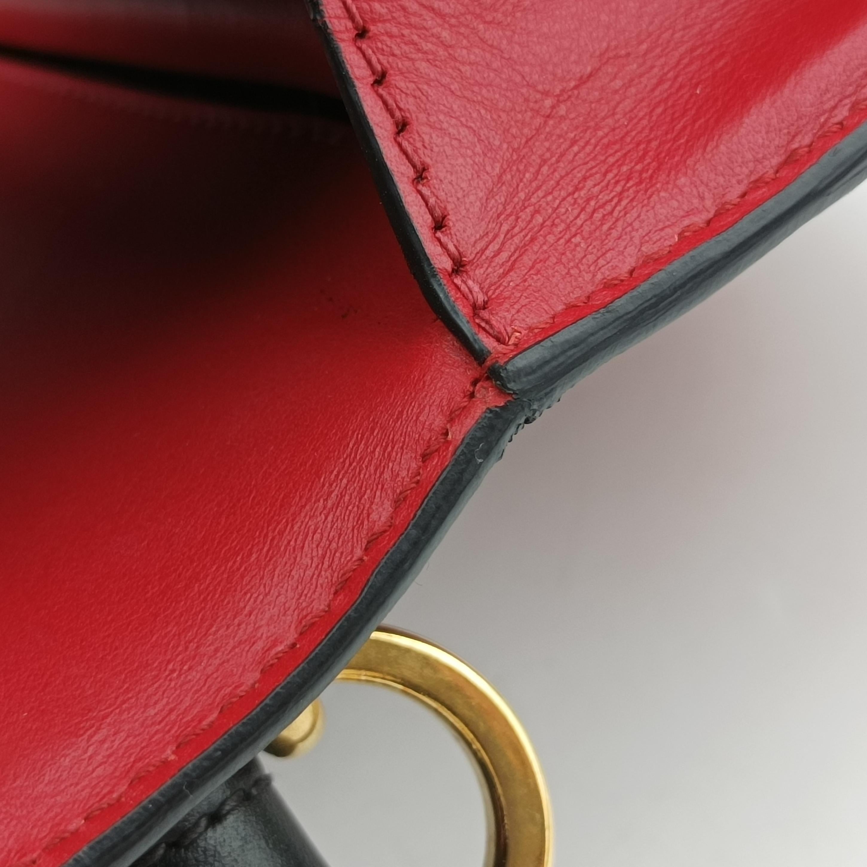 Pre-owned Prada Cahier Red×Black Leather 1BD045 shoulderbag | stylenewstar