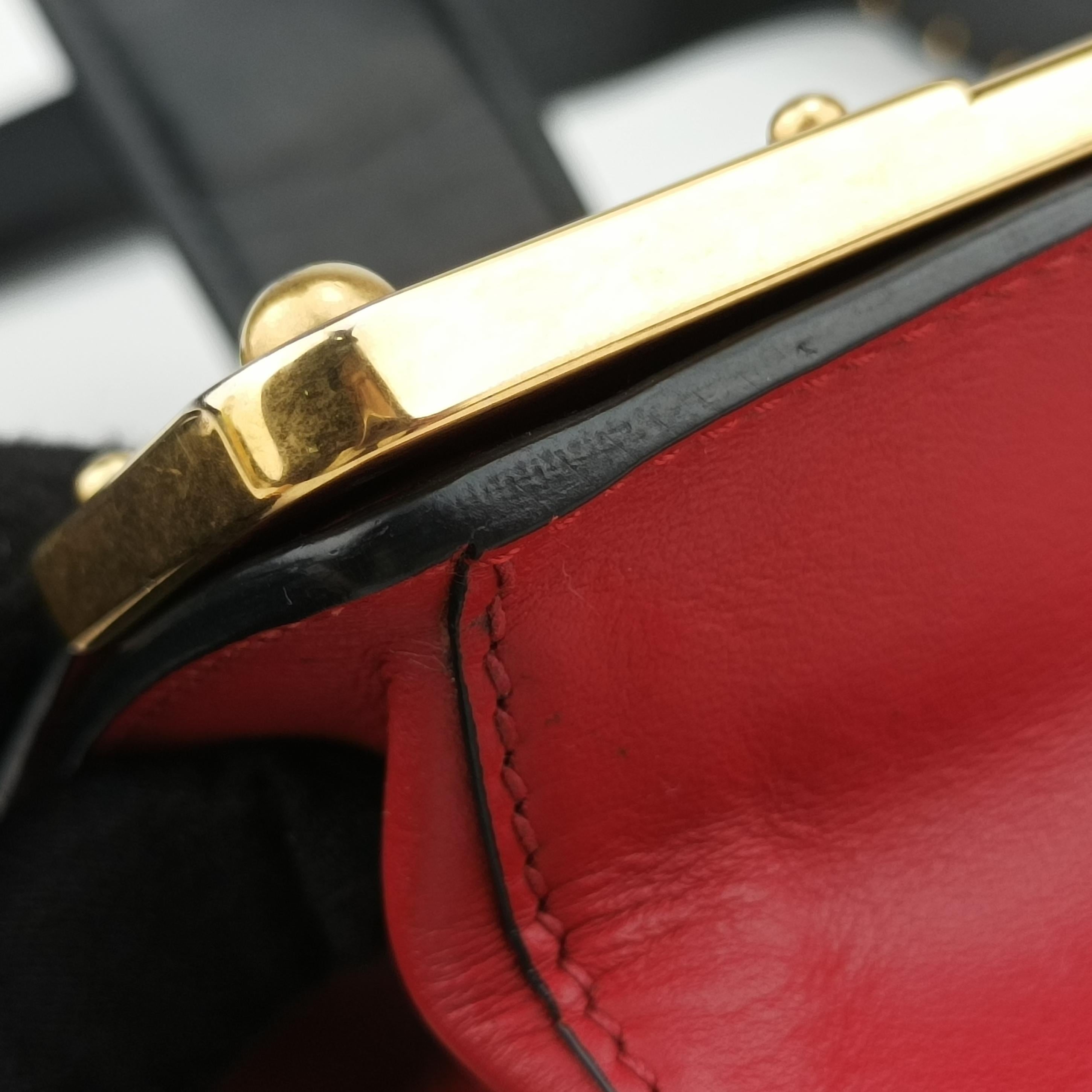 Pre-owned Prada Cahier Red×Black Leather 1BD045 shoulderbag | stylenewstar