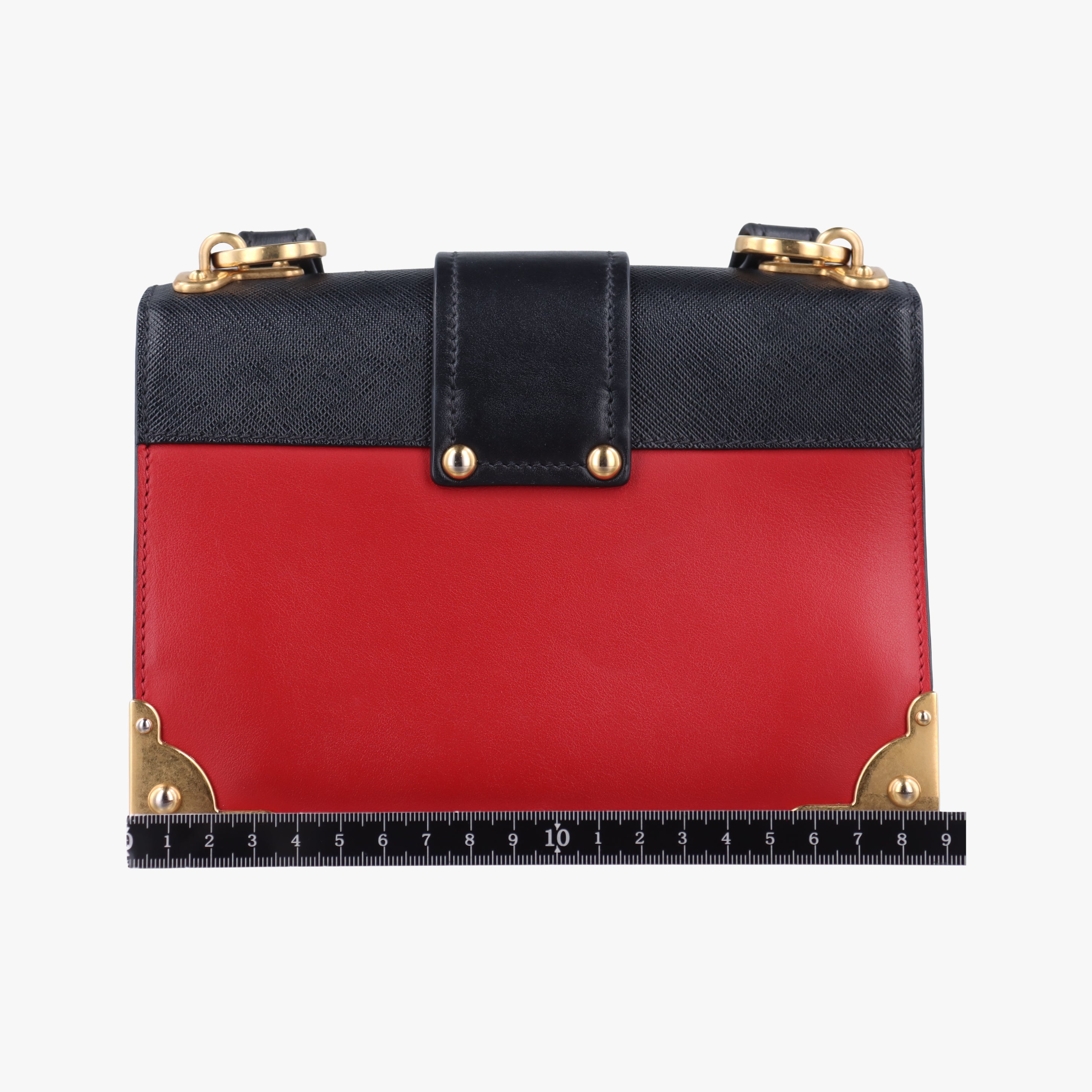 Pre-owned Prada Cahier Red×Black Leather 1BD045 shoulderbag | stylenewstar