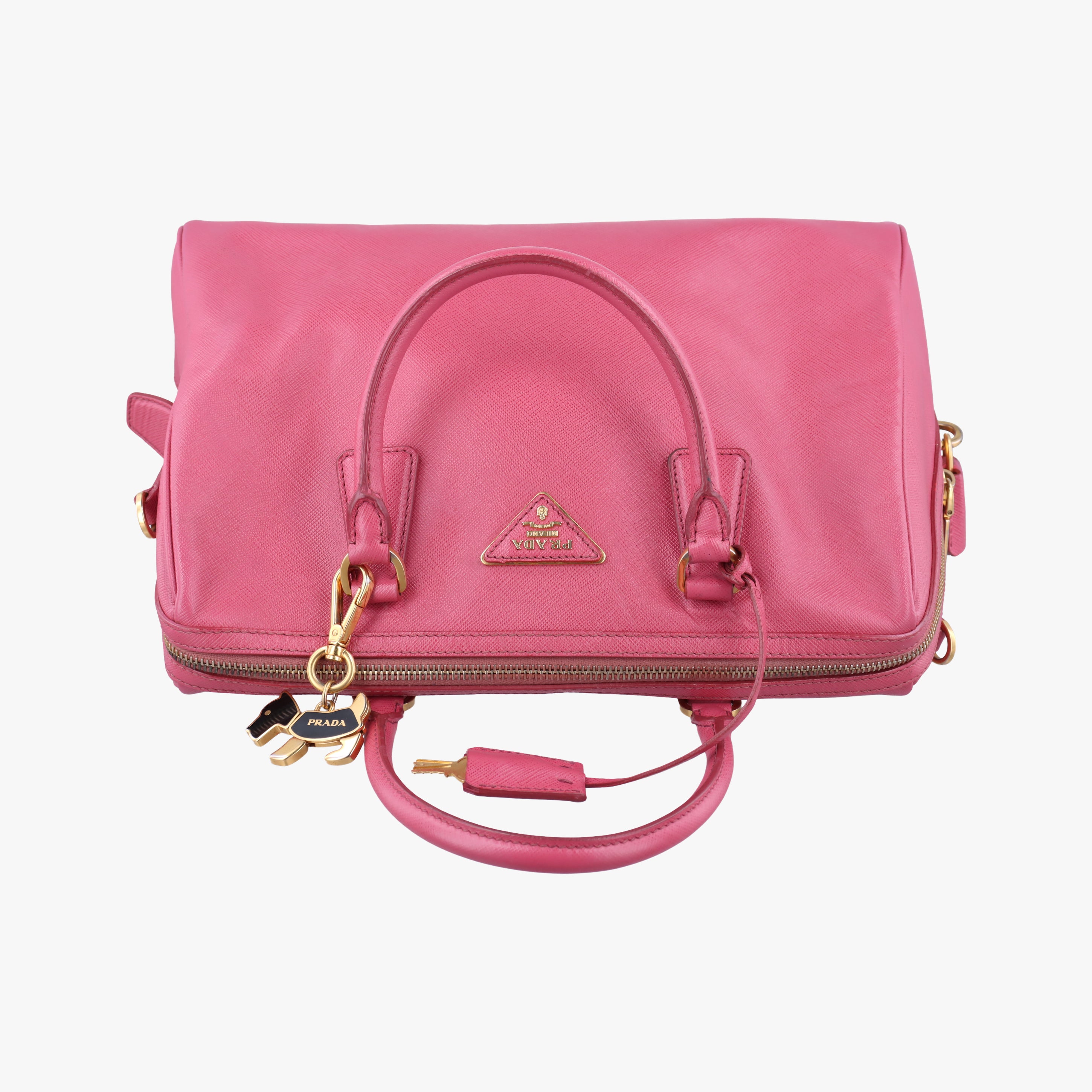 Pre-owned Prada Mini Boston Bowler Pink SAFFIANO Leather BL0823 shoulderbag | stylenewstar