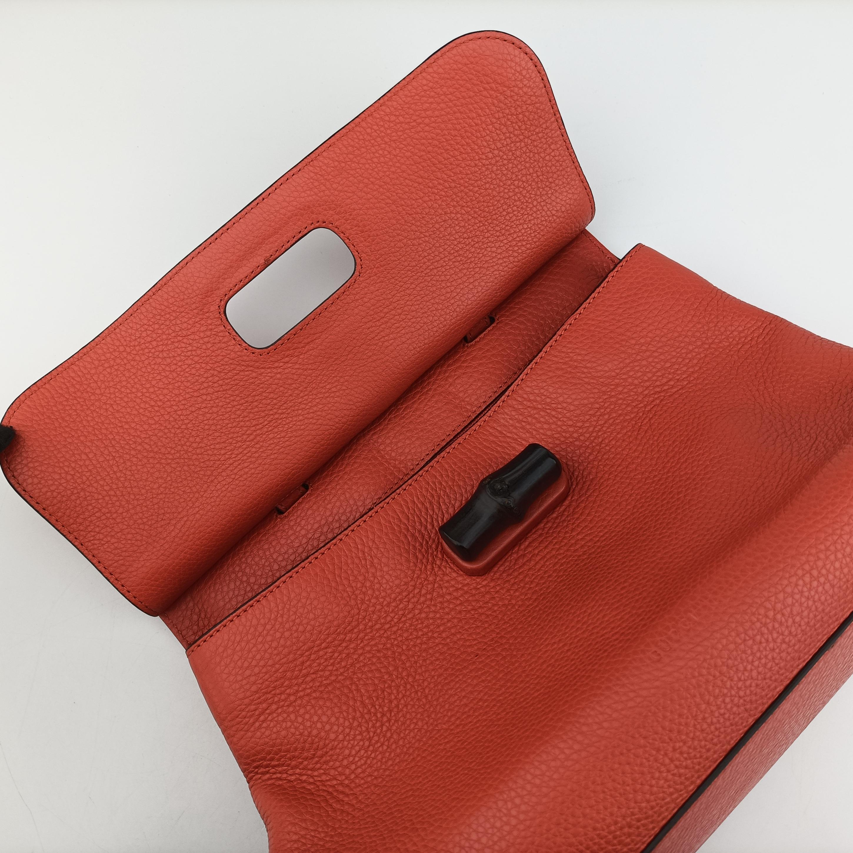 Pre-owned Gucci Bamboo Daily Orange Leather 392013 shoulderbag | stylenewstar