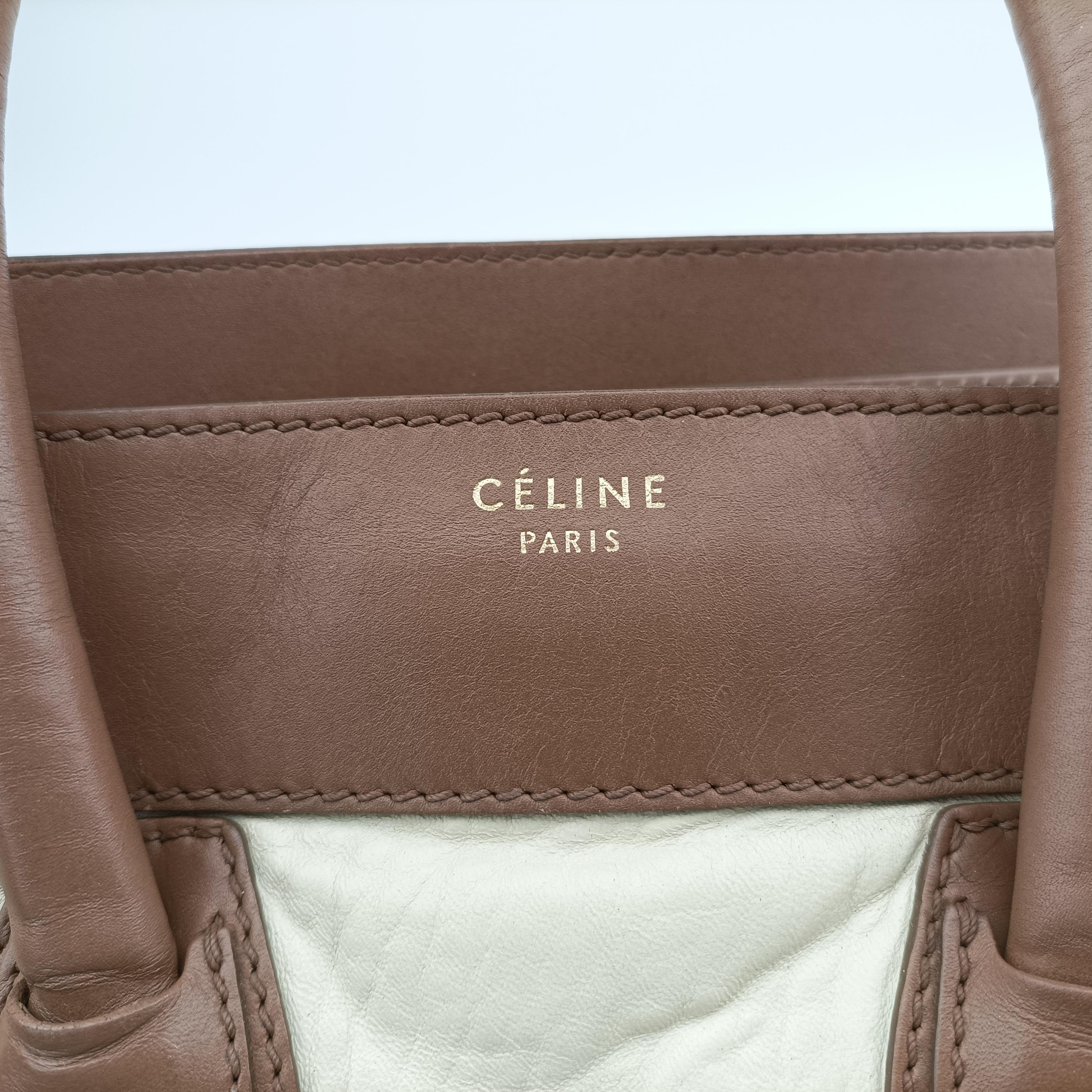 Pre-owned Celine Luggage Mini Shopper beige × Brown Leather  handbag | stylenewstar