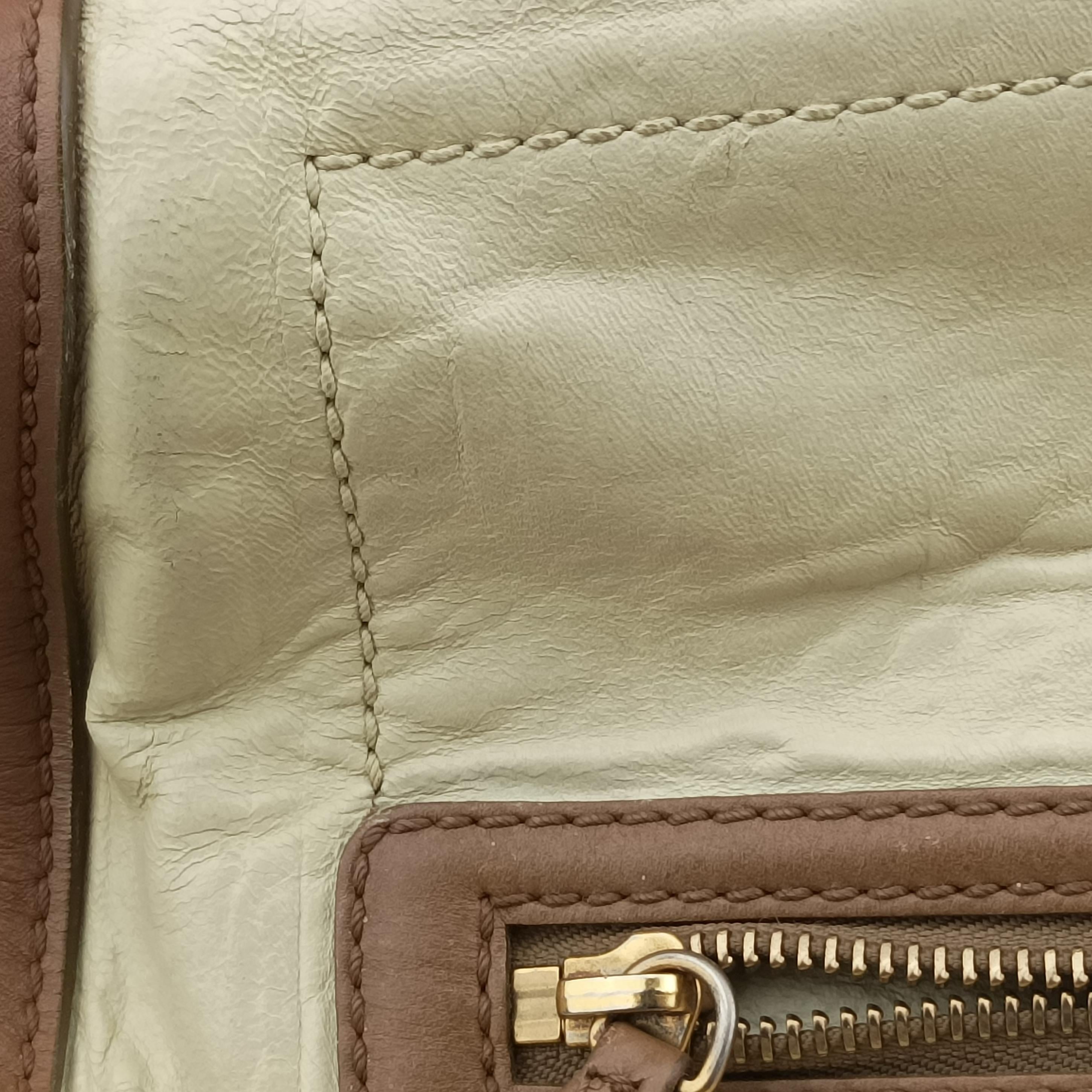 Pre-owned Celine Luggage Mini Shopper beige × Brown Leather  handbag | stylenewstar
