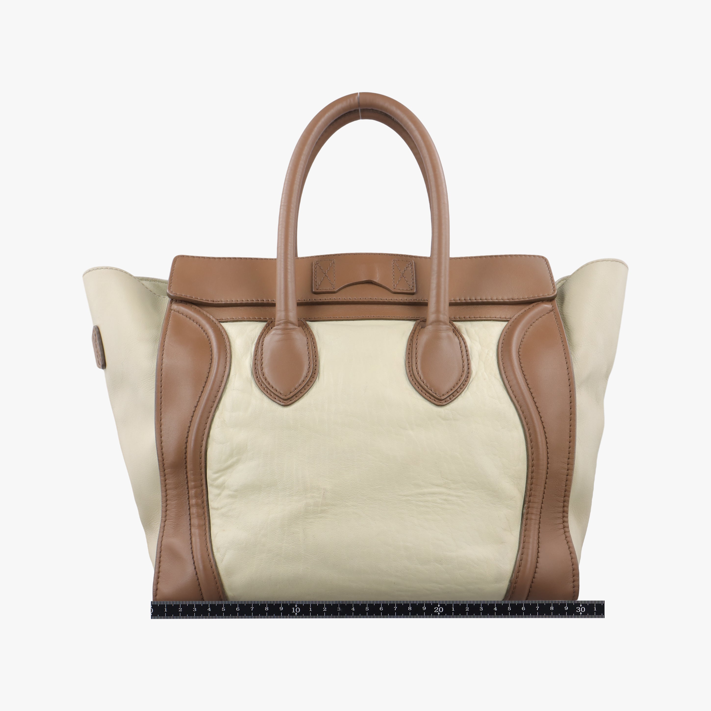 Pre-owned Celine Luggage Mini Shopper beige × Brown Leather  handbag | stylenewstar