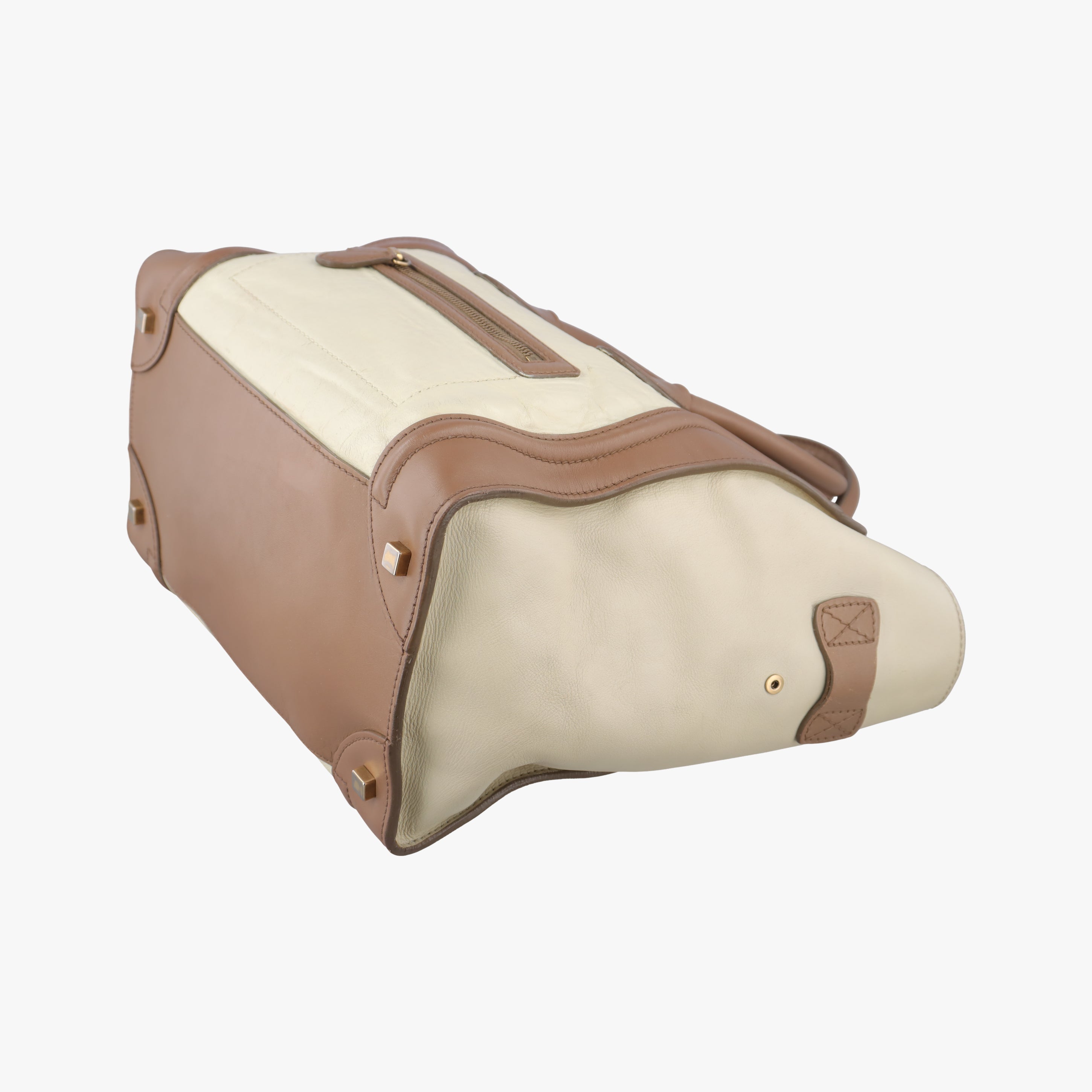 Pre-owned Celine Luggage Mini Shopper beige × Brown Leather  handbag | stylenewstar