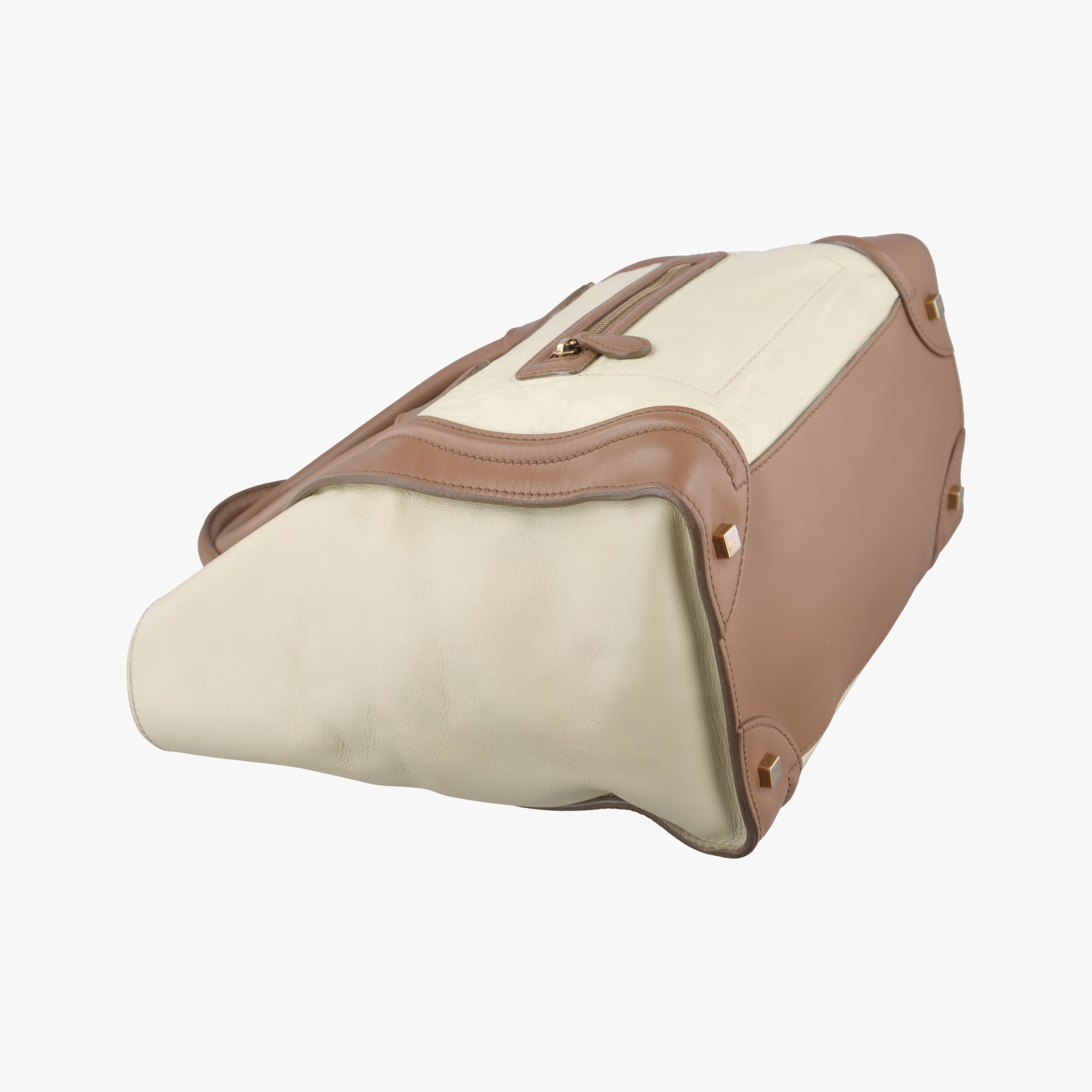Pre-owned Celine Luggage Mini Shopper beige × Brown Leather  handbag | stylenewstar