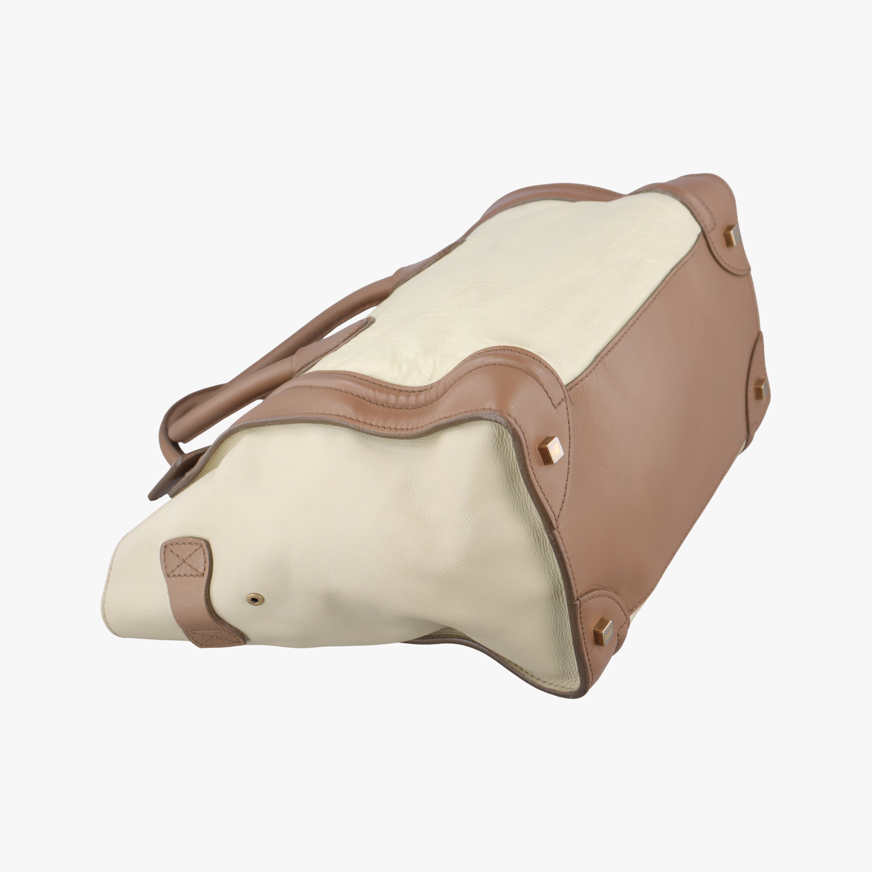 Pre-owned Celine Luggage Mini Shopper beige × Brown Leather  handbag | stylenewstar
