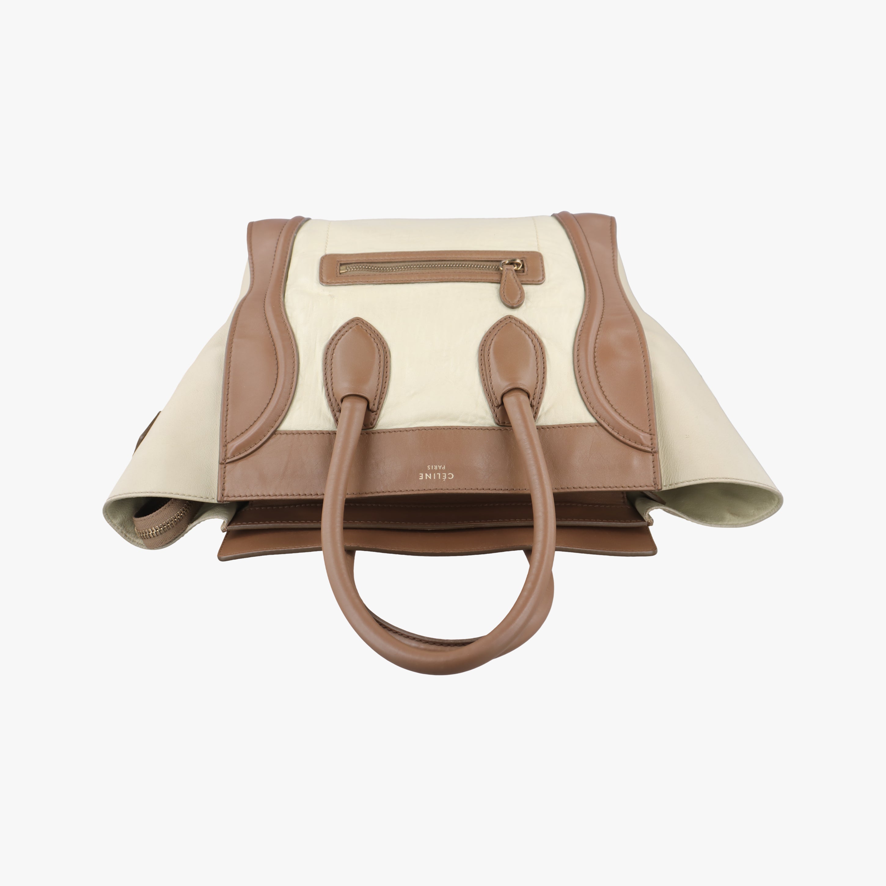 Pre-owned Celine Luggage Mini Shopper beige × Brown Leather  handbag | stylenewstar