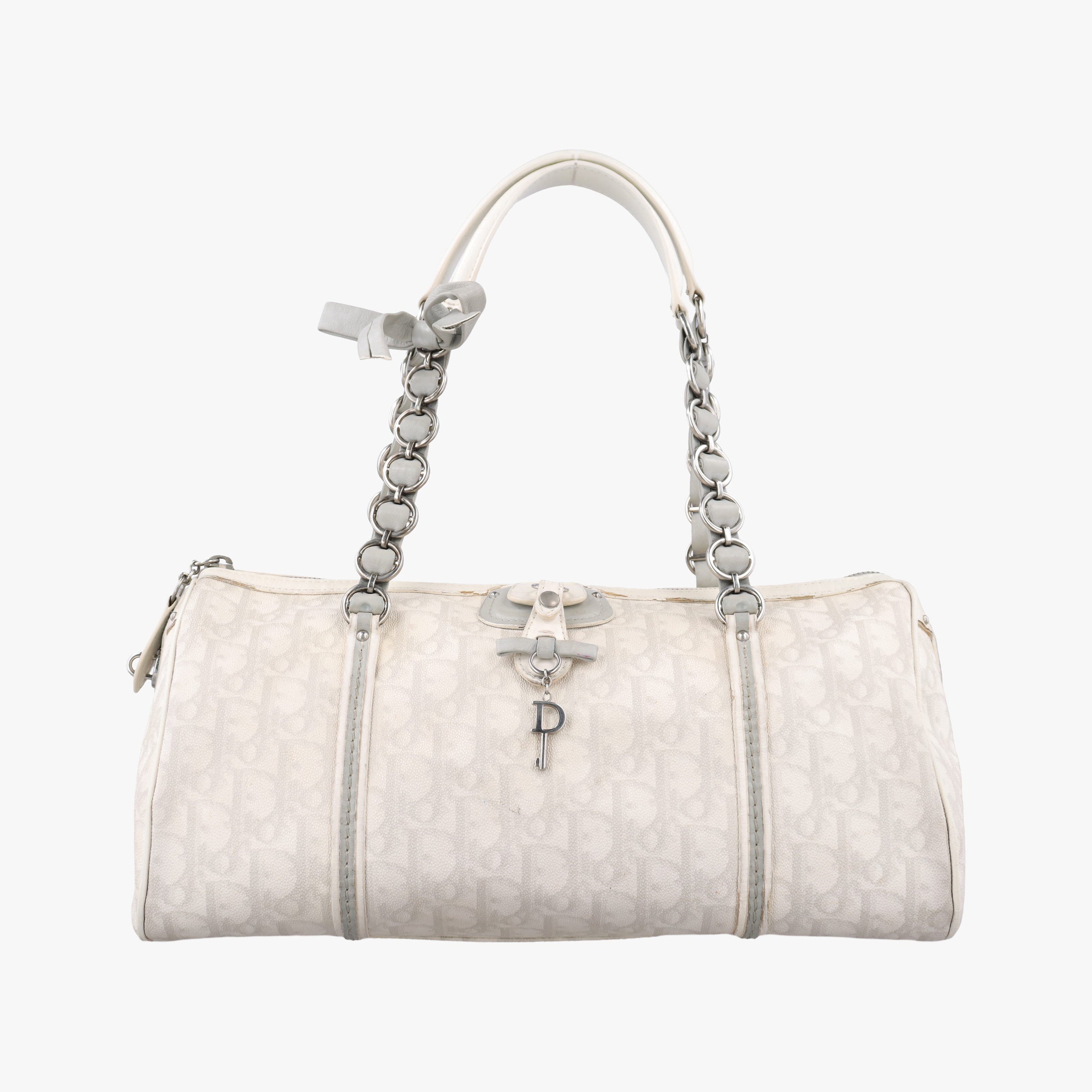 Pre-owned Christian Dior Romantic Trotter White×Grey pvc coated canvas×Leather  shoulderbag | stylenewstar
