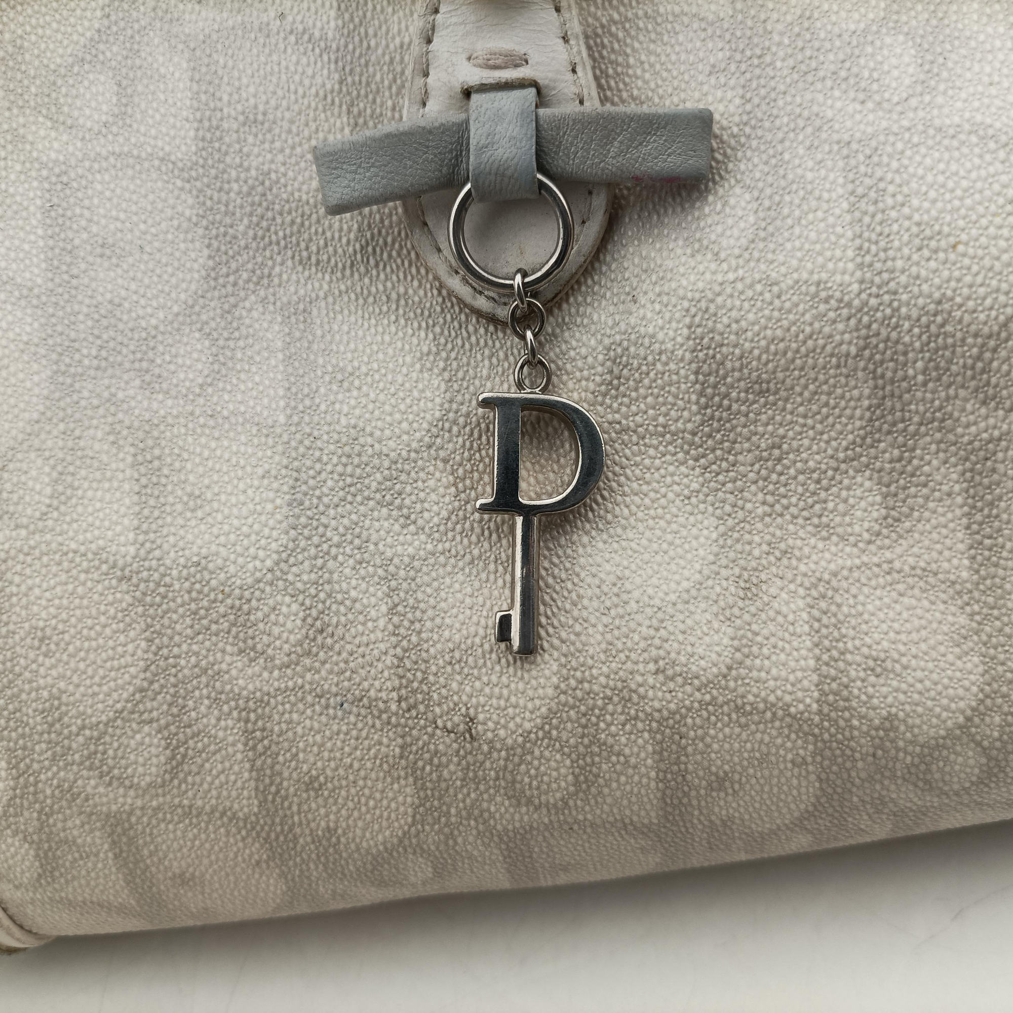 Pre-owned Christian Dior Romantic Trotter White×Grey pvc coated canvas×Leather  shoulderbag | stylenewstar