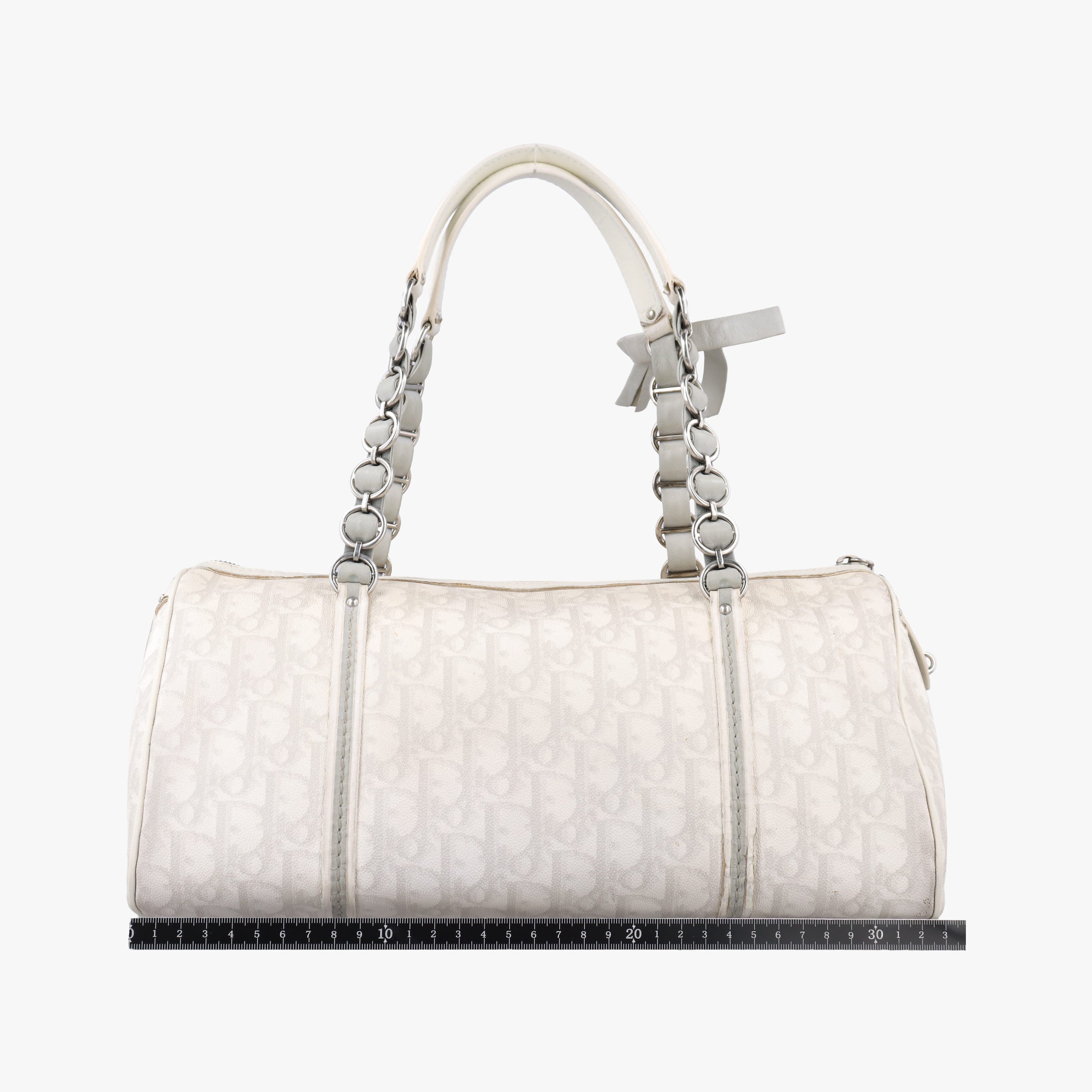 Pre-owned Christian Dior Romantic Trotter White×Grey pvc coated canvas×Leather  shoulderbag | stylenewstar