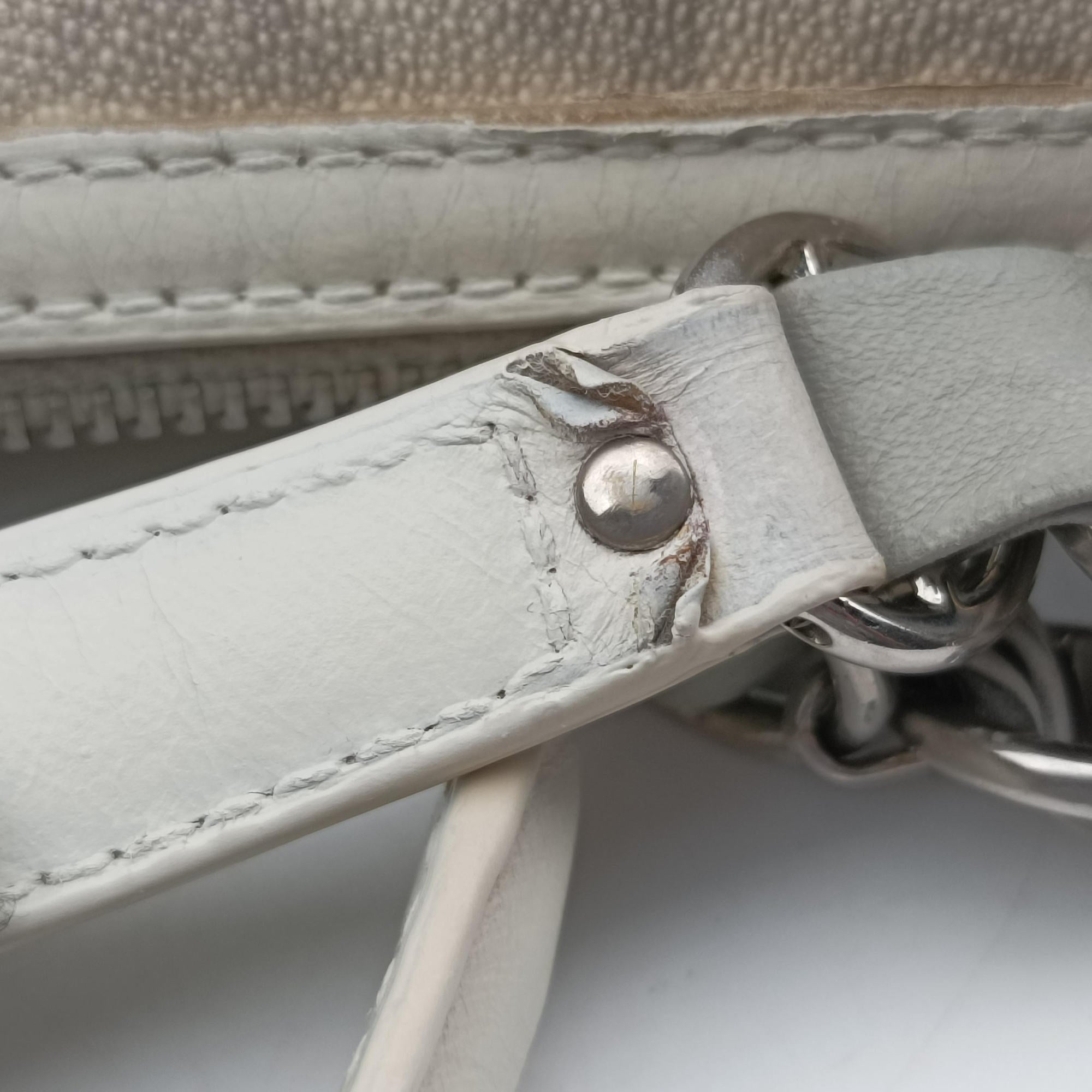 Pre-owned Christian Dior Romantic Trotter White×Grey pvc coated canvas×Leather  shoulderbag | stylenewstar