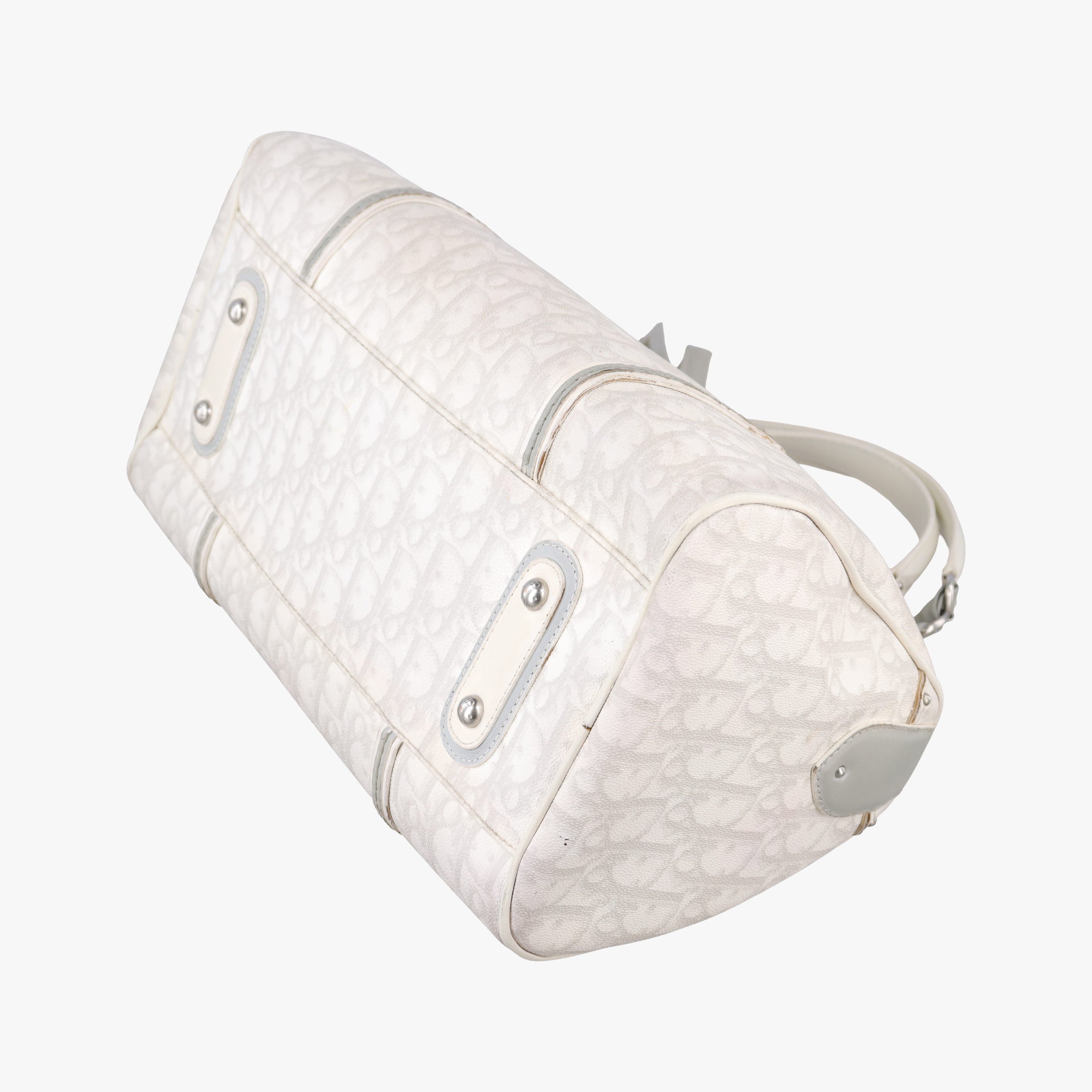 Pre-owned Christian Dior Romantic Trotter White×Grey pvc coated canvas×Leather  shoulderbag | stylenewstar