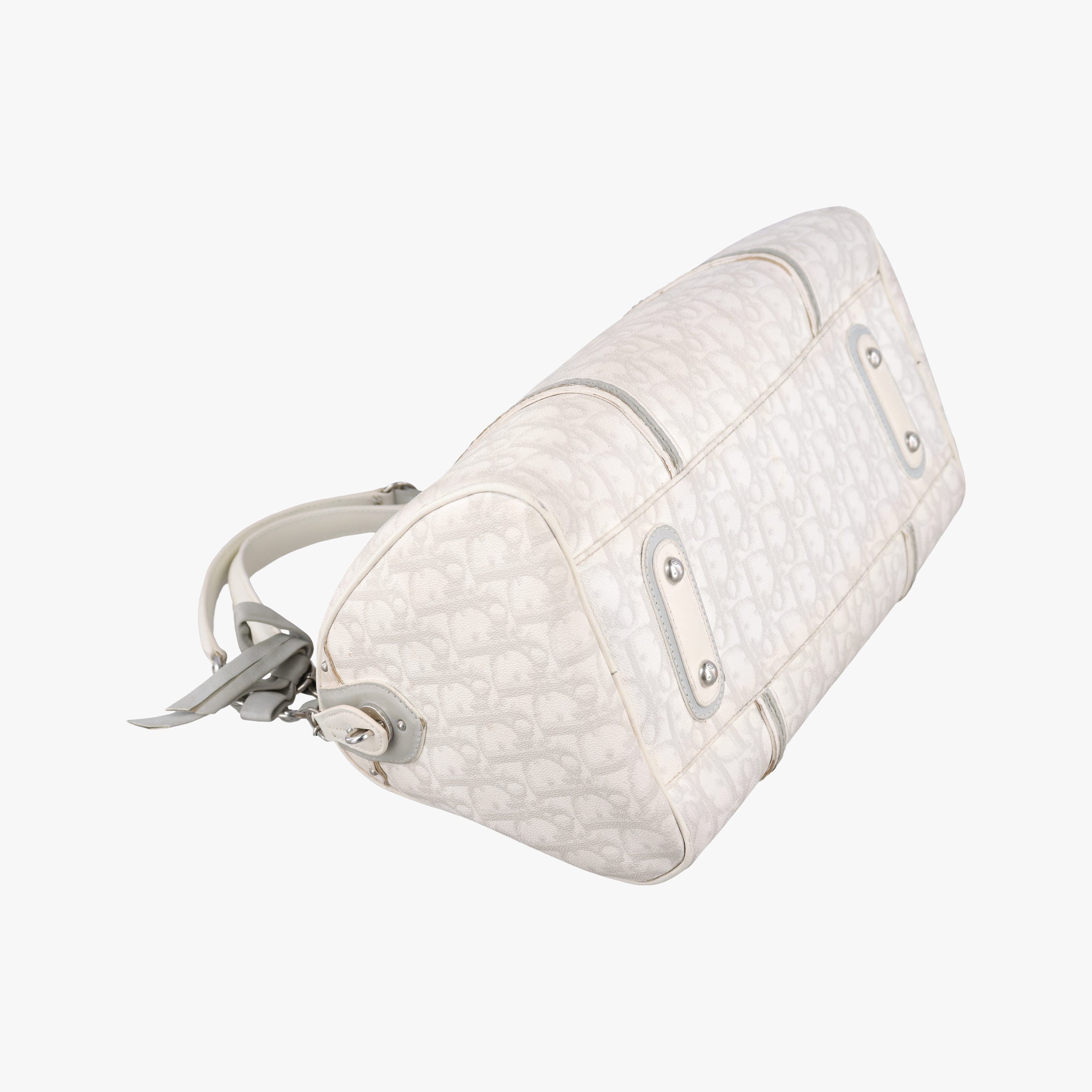 Pre-owned Christian Dior Romantic Trotter White×Grey pvc coated canvas×Leather  shoulderbag | stylenewstar