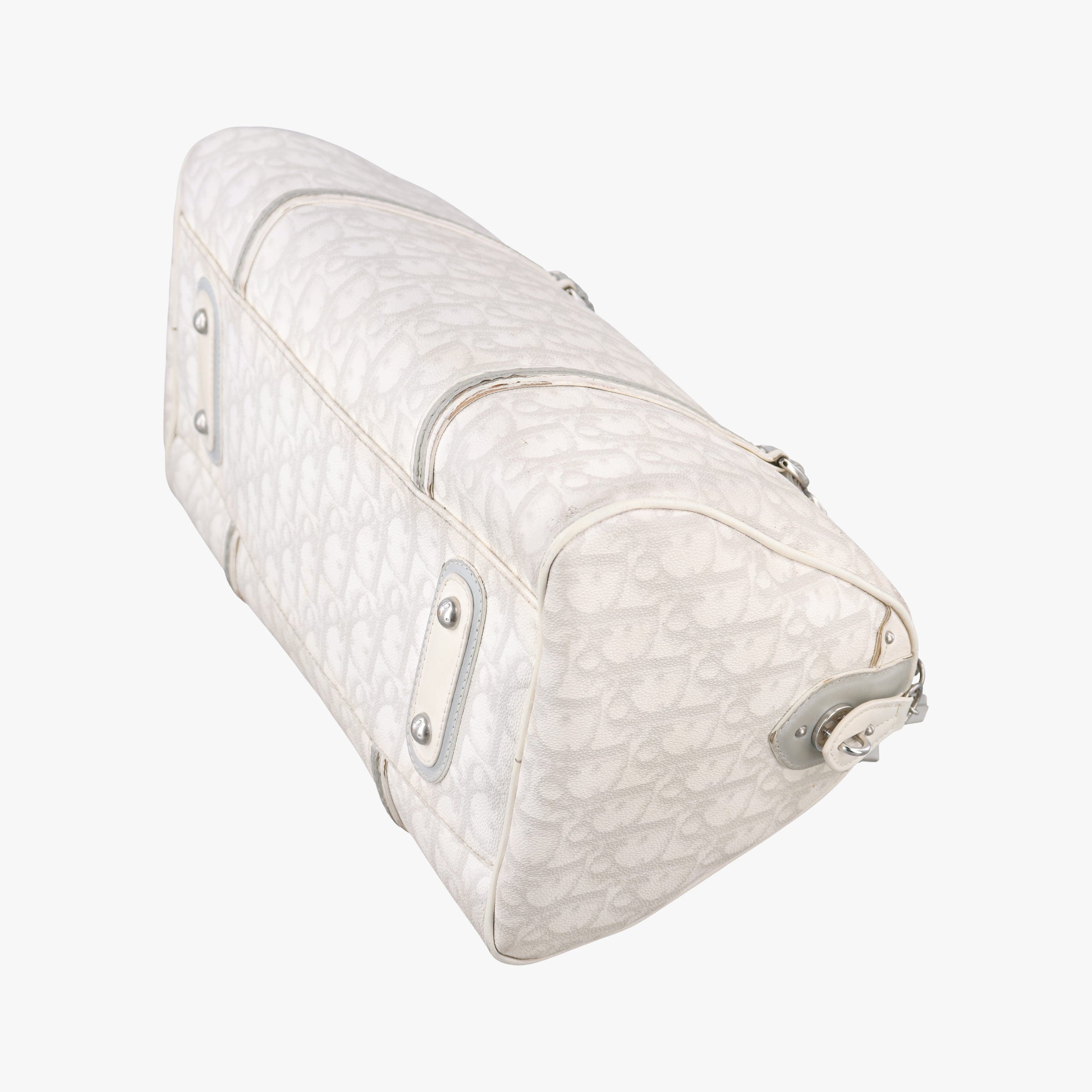 Pre-owned Christian Dior Romantic Trotter White×Grey pvc coated canvas×Leather  shoulderbag | stylenewstar