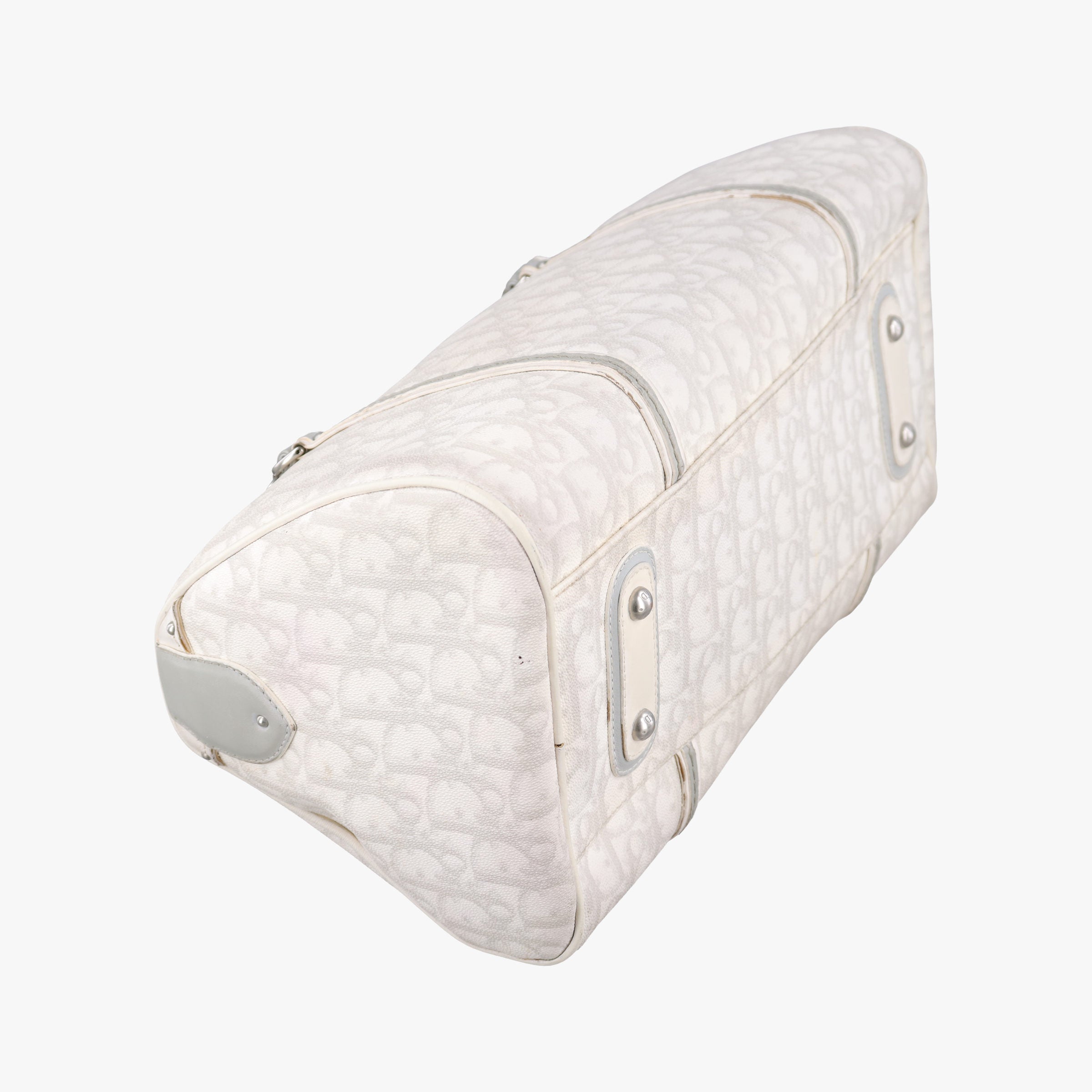 Pre-owned Christian Dior Romantic Trotter White×Grey pvc coated canvas×Leather  shoulderbag | stylenewstar