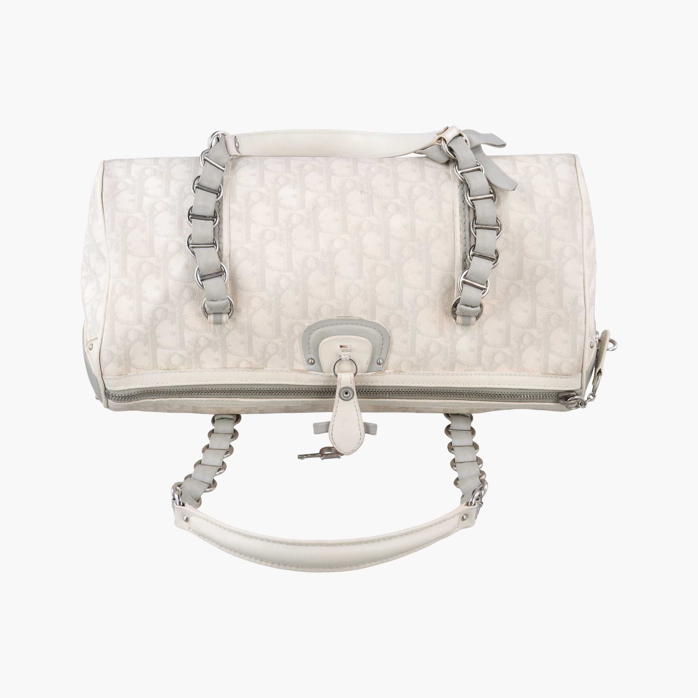 Pre-owned Christian Dior Romantic Trotter White×Grey pvc coated canvas×Leather  shoulderbag | stylenewstar