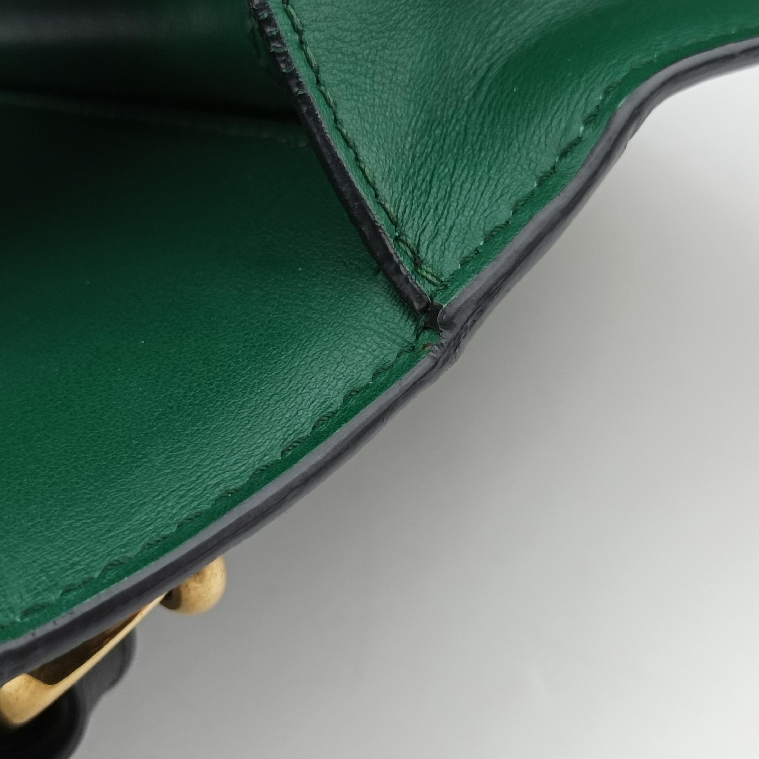 Pre-owned Prada Cahier Green×black Leather 1BD045 shoulderbag | stylenewstar