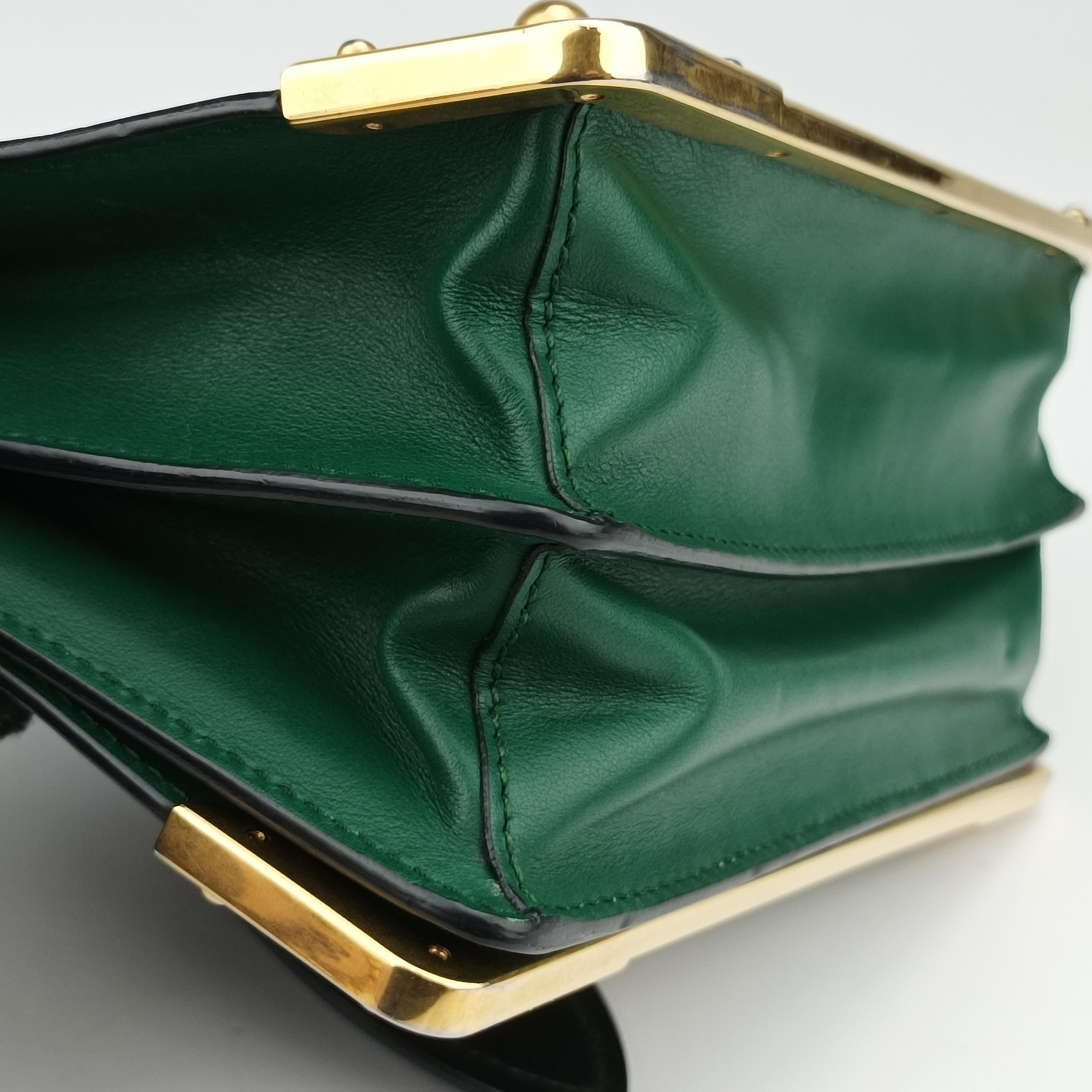 Pre-owned Prada Cahier Green×black Leather 1BD045 shoulderbag | stylenewstar