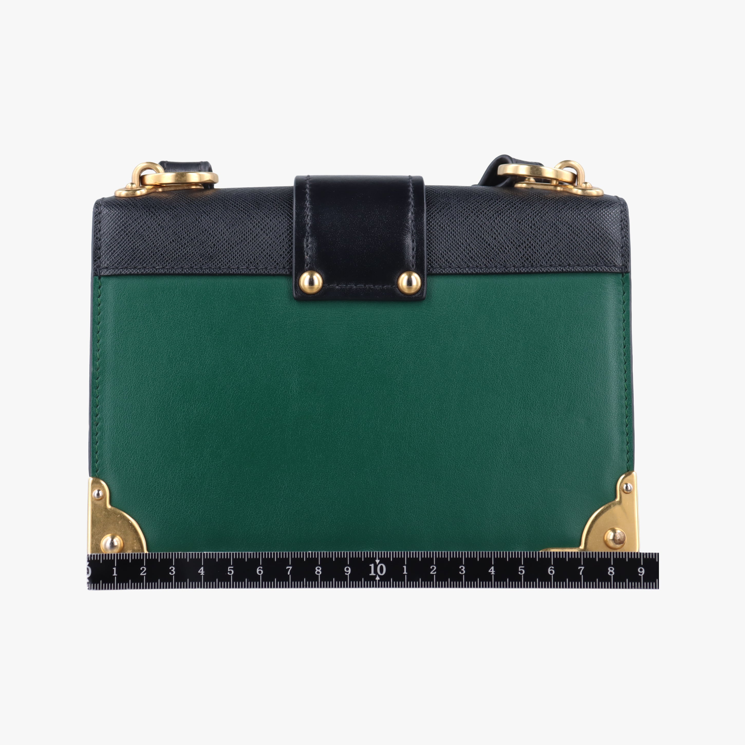 Pre-owned Prada Cahier Green×black Leather 1BD045 shoulderbag | stylenewstar