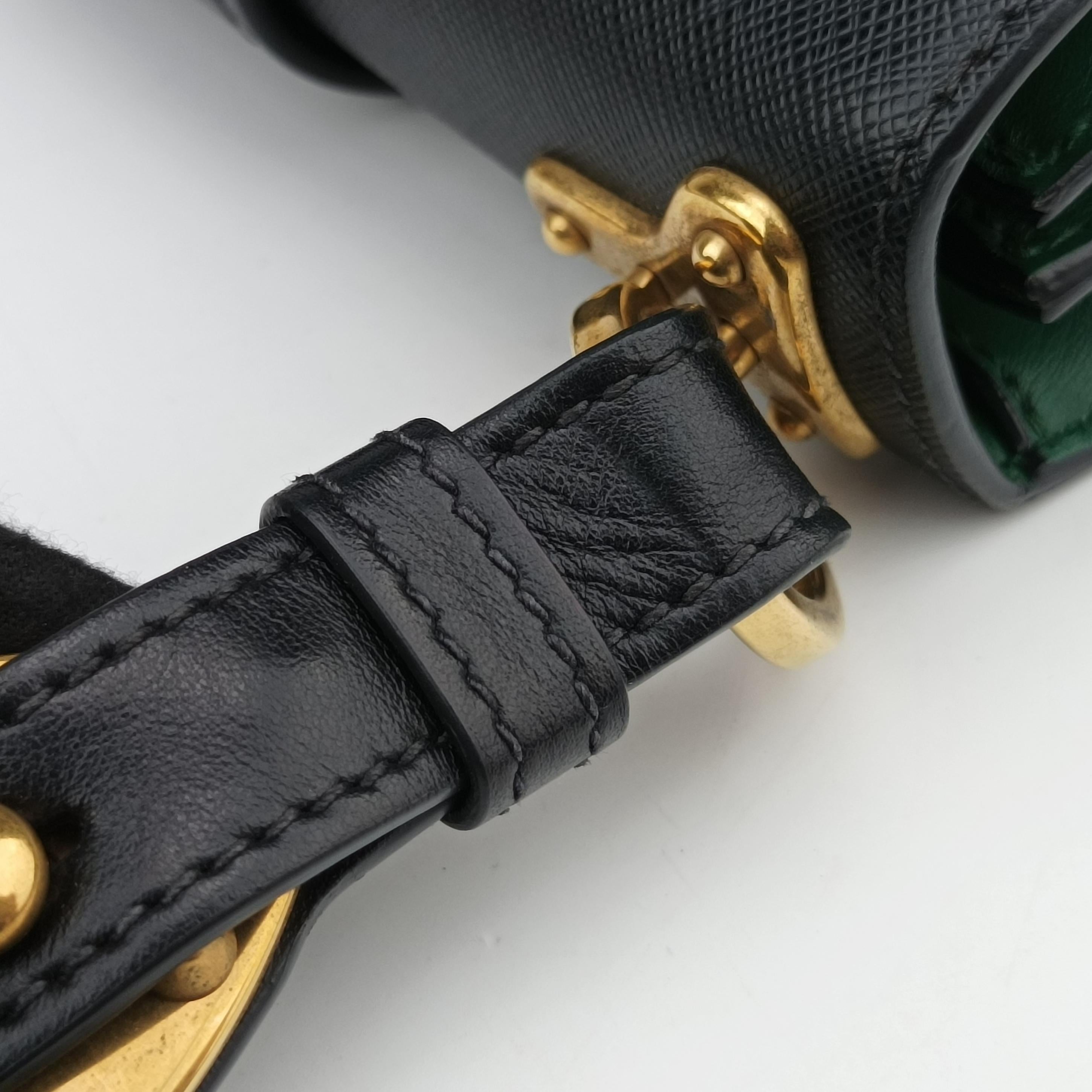 Pre-owned Prada Cahier Green×black Leather 1BD045 shoulderbag | stylenewstar