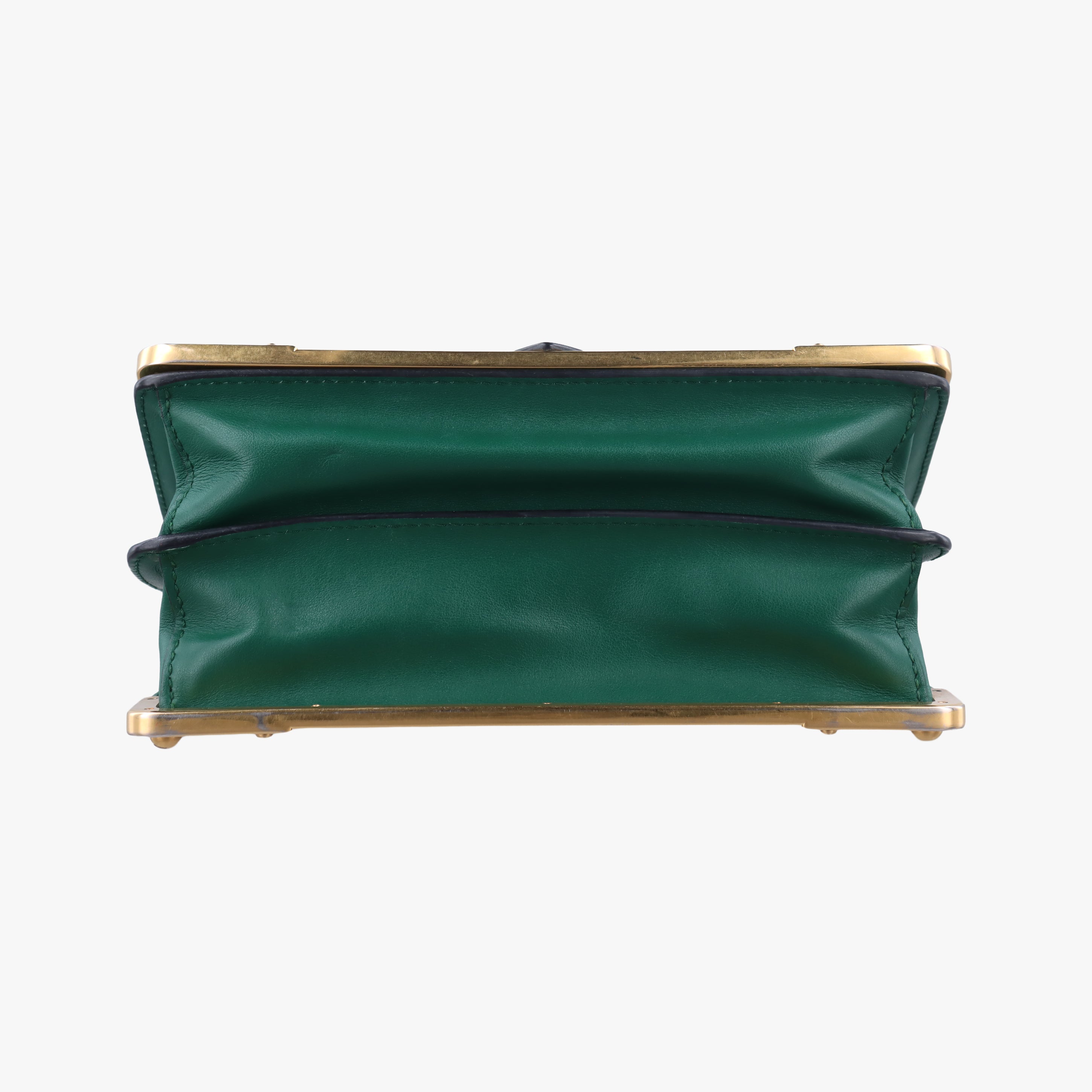 Pre-owned Prada Cahier Green×black Leather 1BD045 shoulderbag | stylenewstar