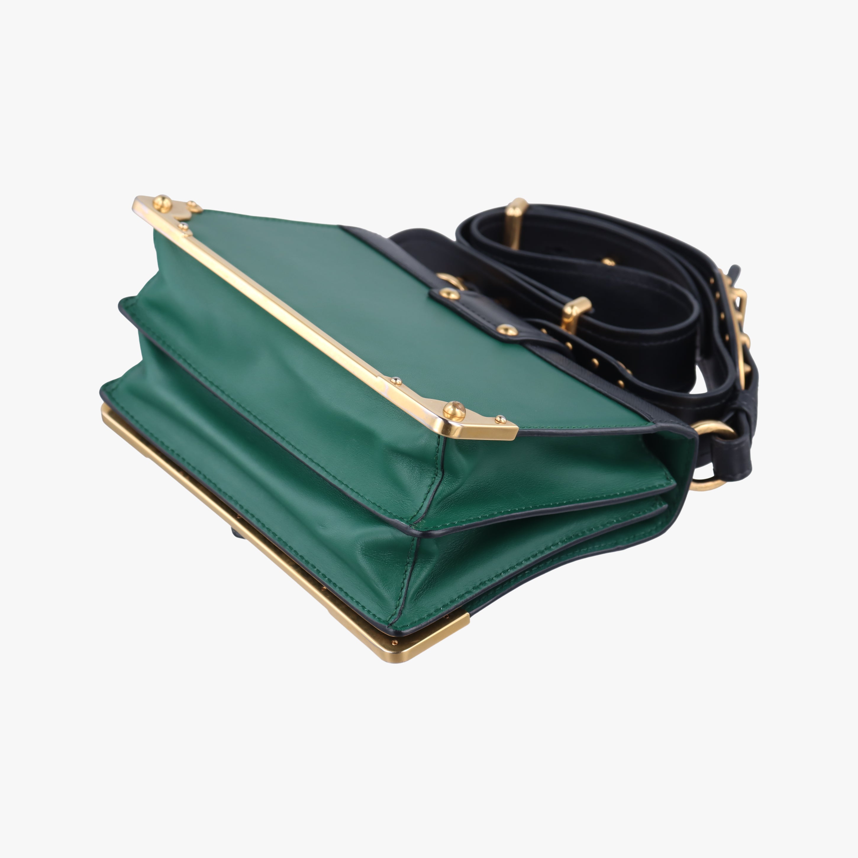 Pre-owned Prada Cahier Green×black Leather 1BD045 shoulderbag | stylenewstar