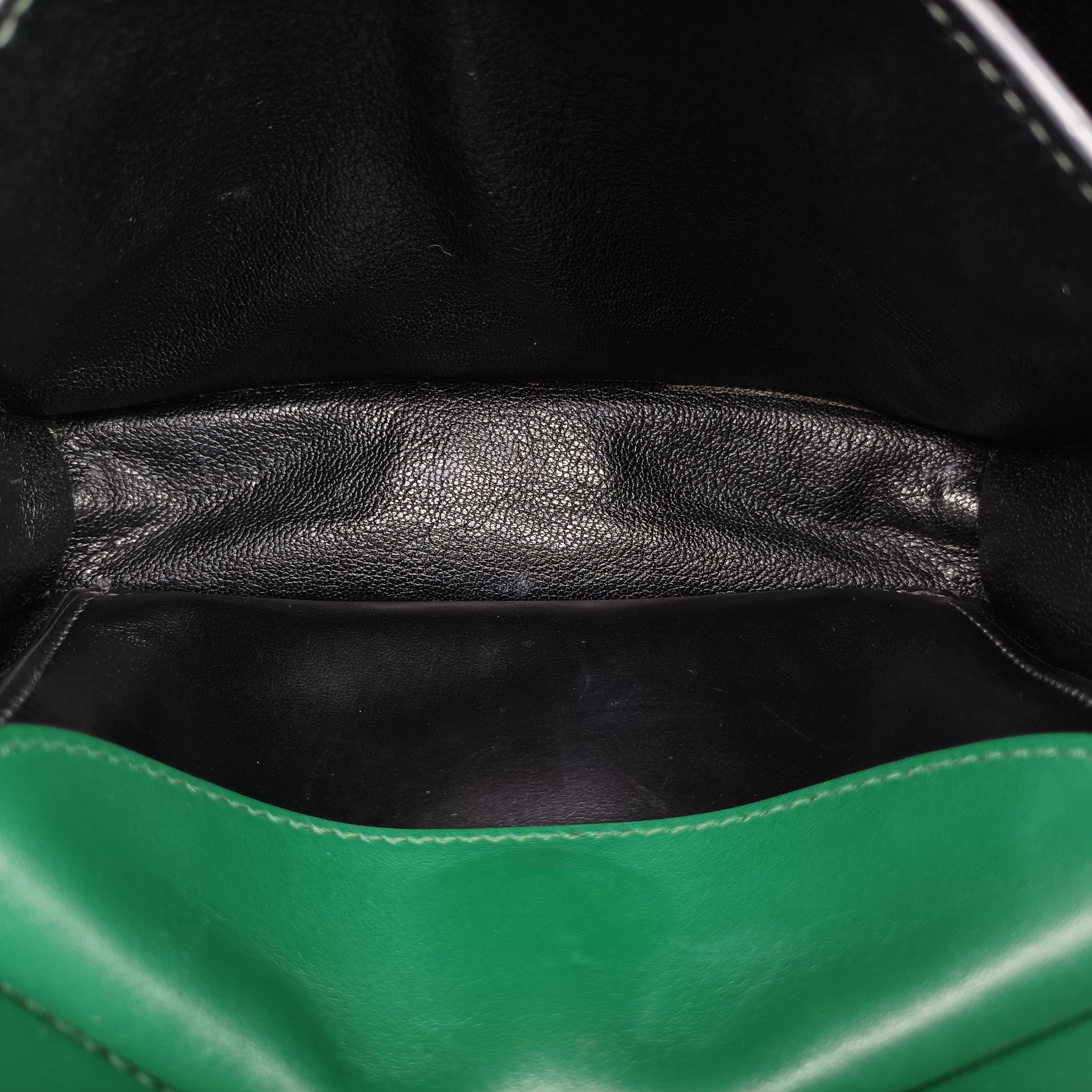 Pre-owned Prada Cahier Green×black Leather 1BD045 shoulderbag | stylenewstar