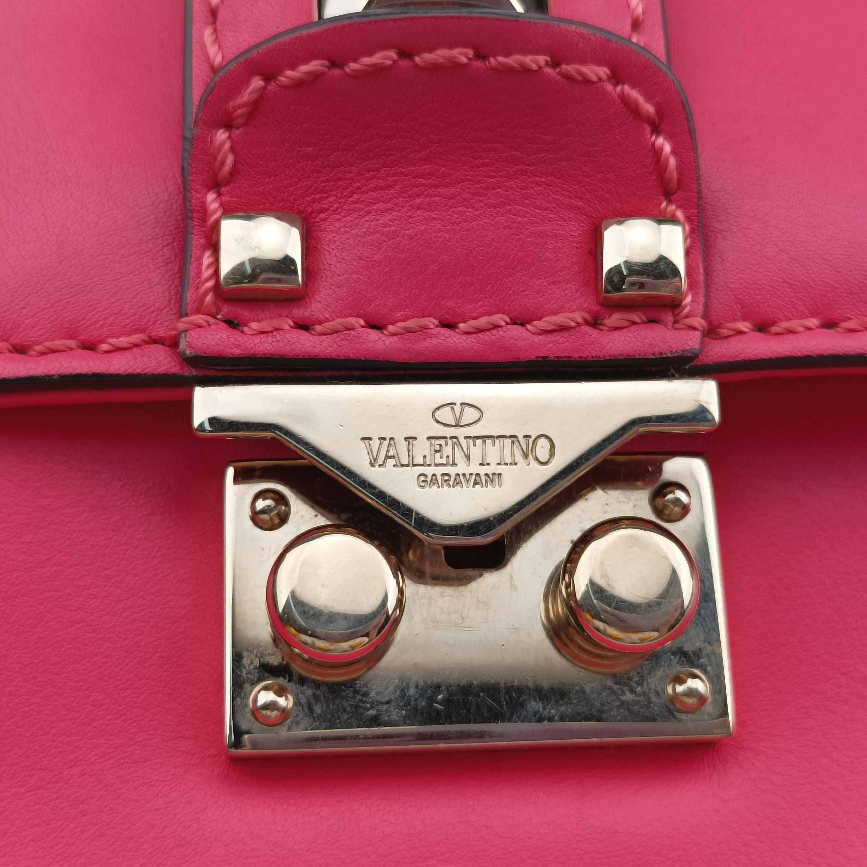 Pre-owned Valentino Rockstud Glam Lock Rose Leather  shoulderbag | stylenewstar