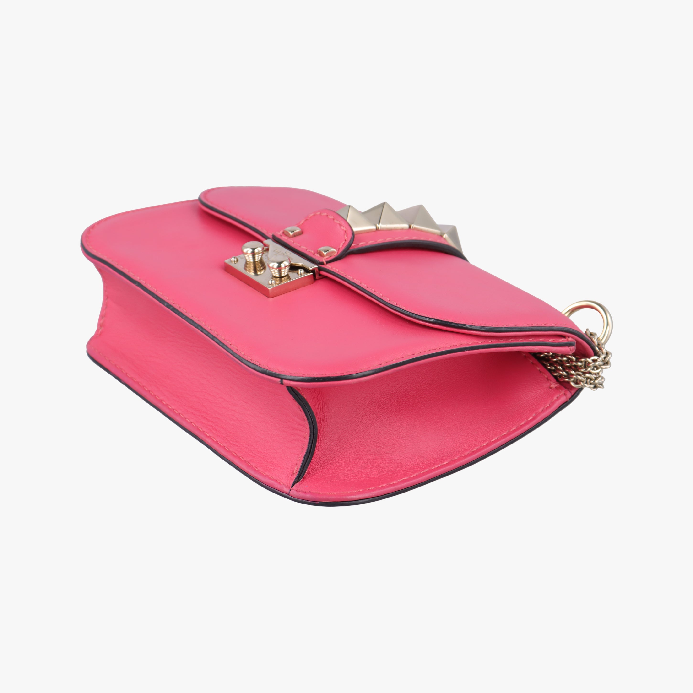 Pre-owned Valentino Rockstud Glam Lock Rose Leather  shoulderbag | stylenewstar