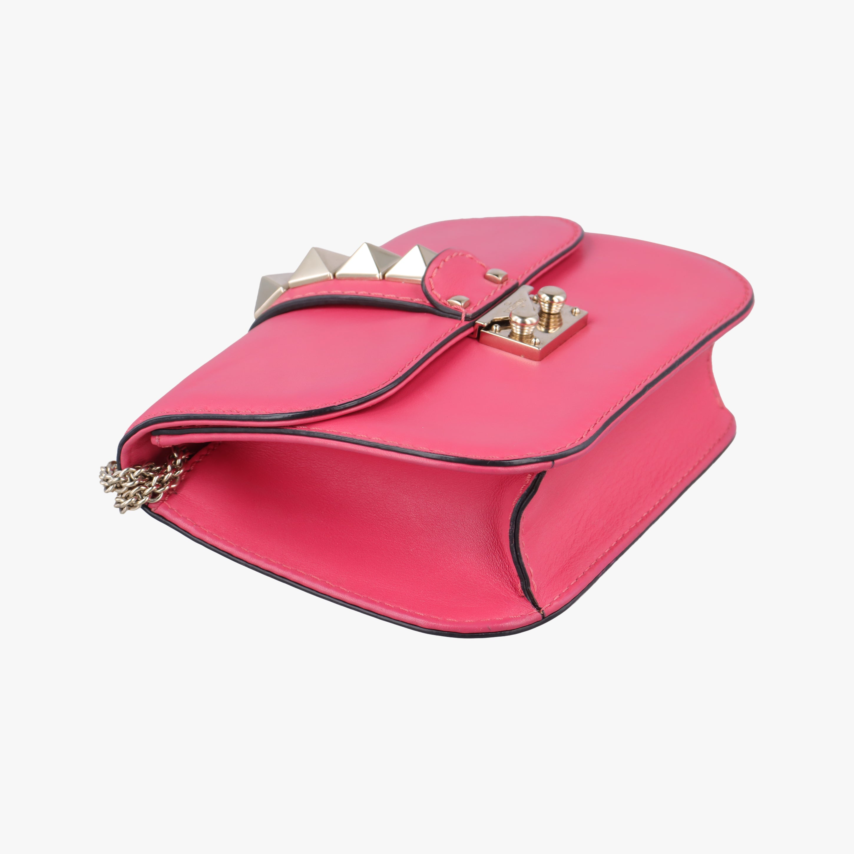 Pre-owned Valentino Rockstud Glam Lock Rose Leather  shoulderbag | stylenewstar