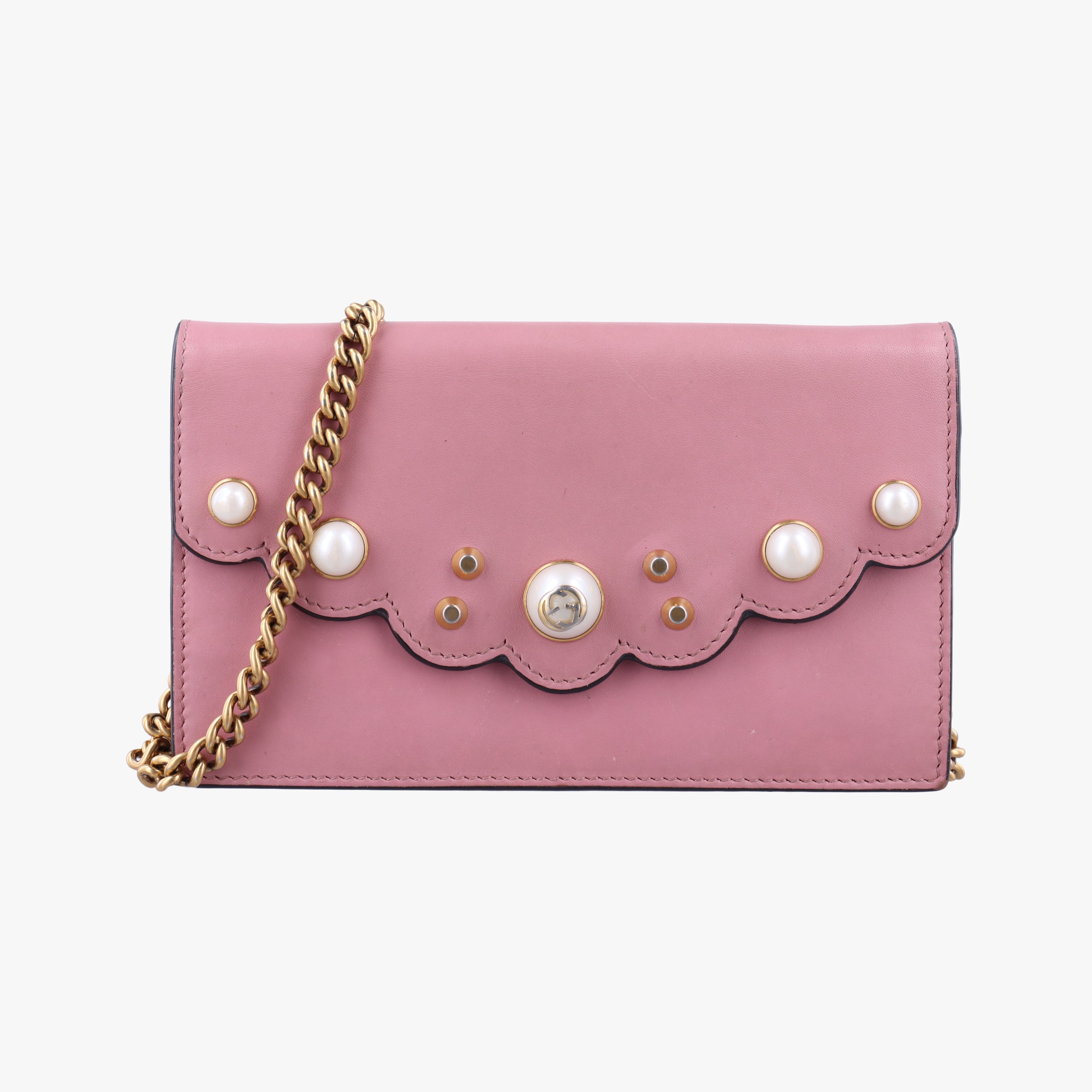 Pre-owned Gucci Peony Pearl Studded GG Supreme Pink Leather 431478 shoulderbag | stylenewstar