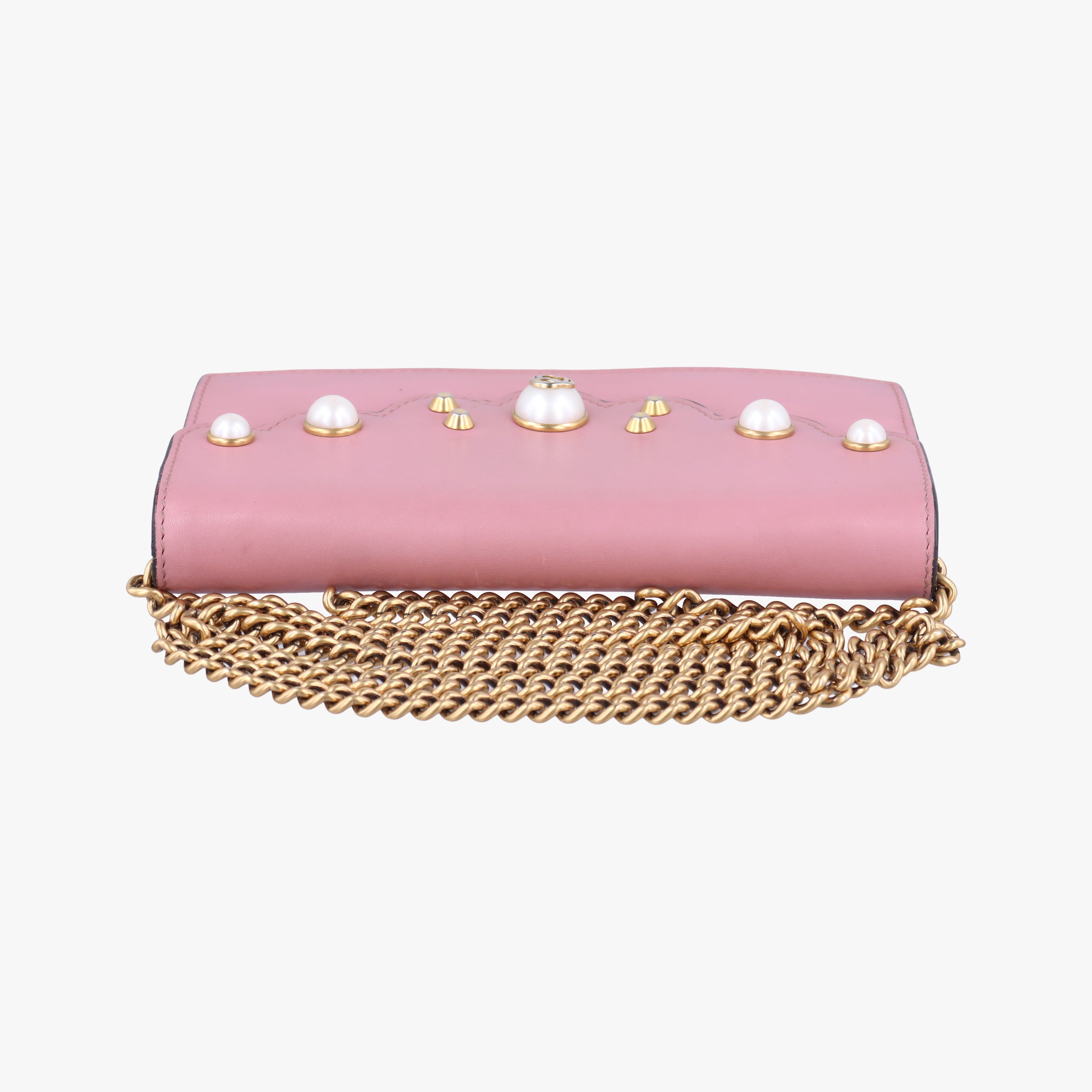 Pre-owned Gucci Peony Pearl Studded GG Supreme Pink Leather 431478 shoulderbag | stylenewstar