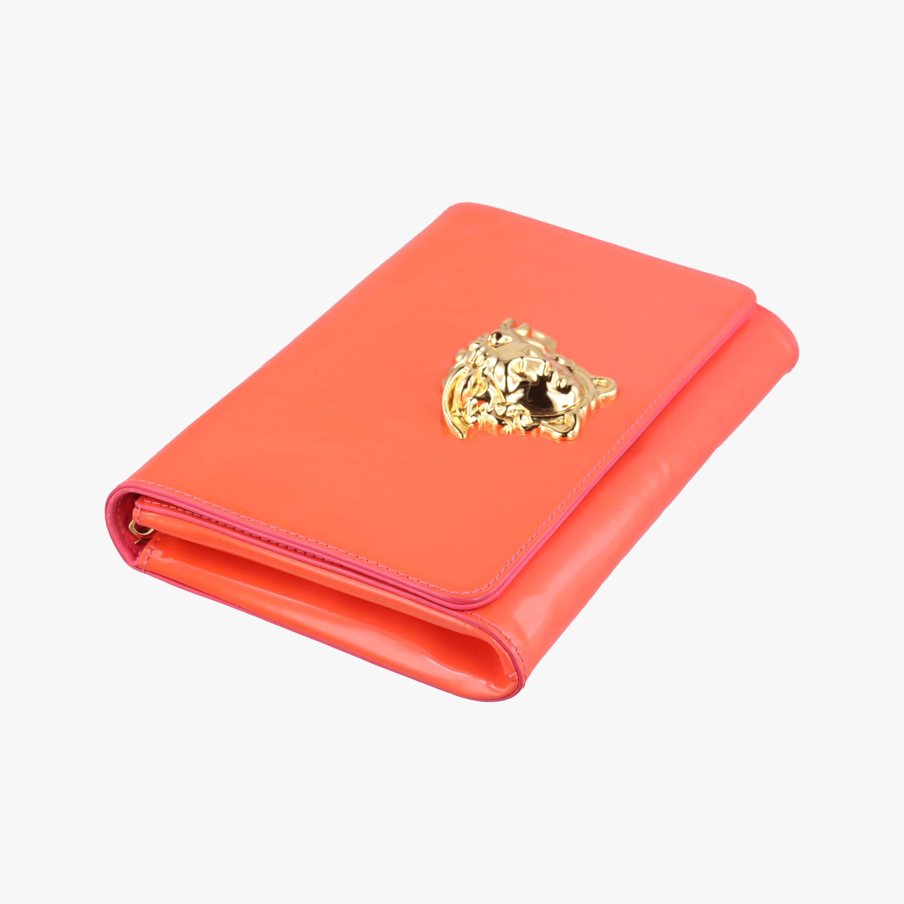 Pre-owned VERSACE La Medusa Orange patent  shoulderbag | stylenewstar
