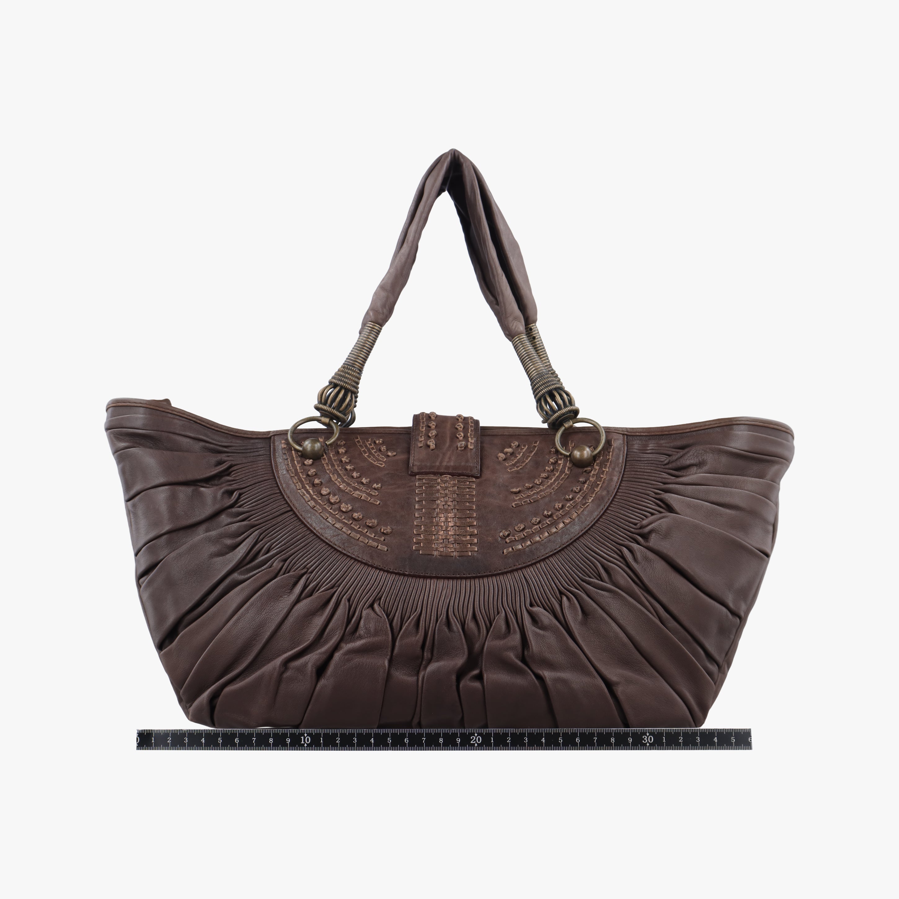Pre-owned Christian Dior Plisse Tote Brown leather  handbag | stylenewstar