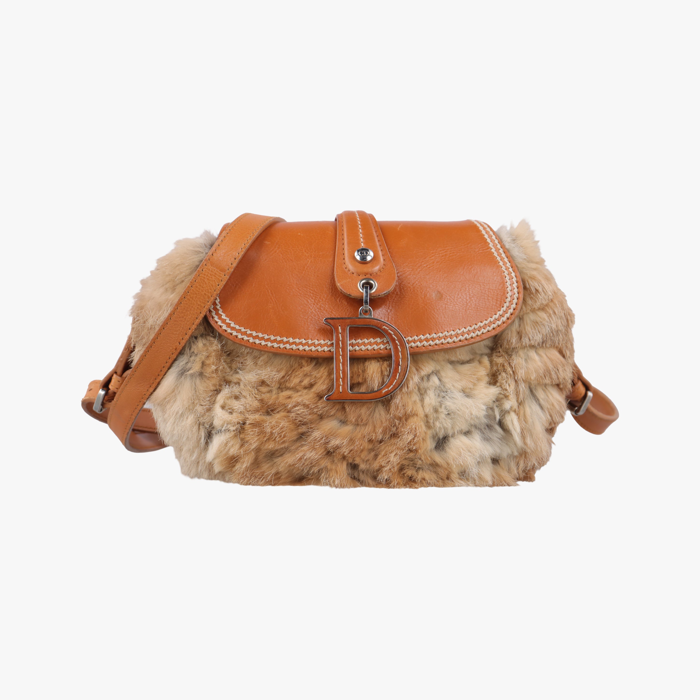 Pre-owned Christian Dior D logo Brown fur×leather  shoulderbag | stylenewstar